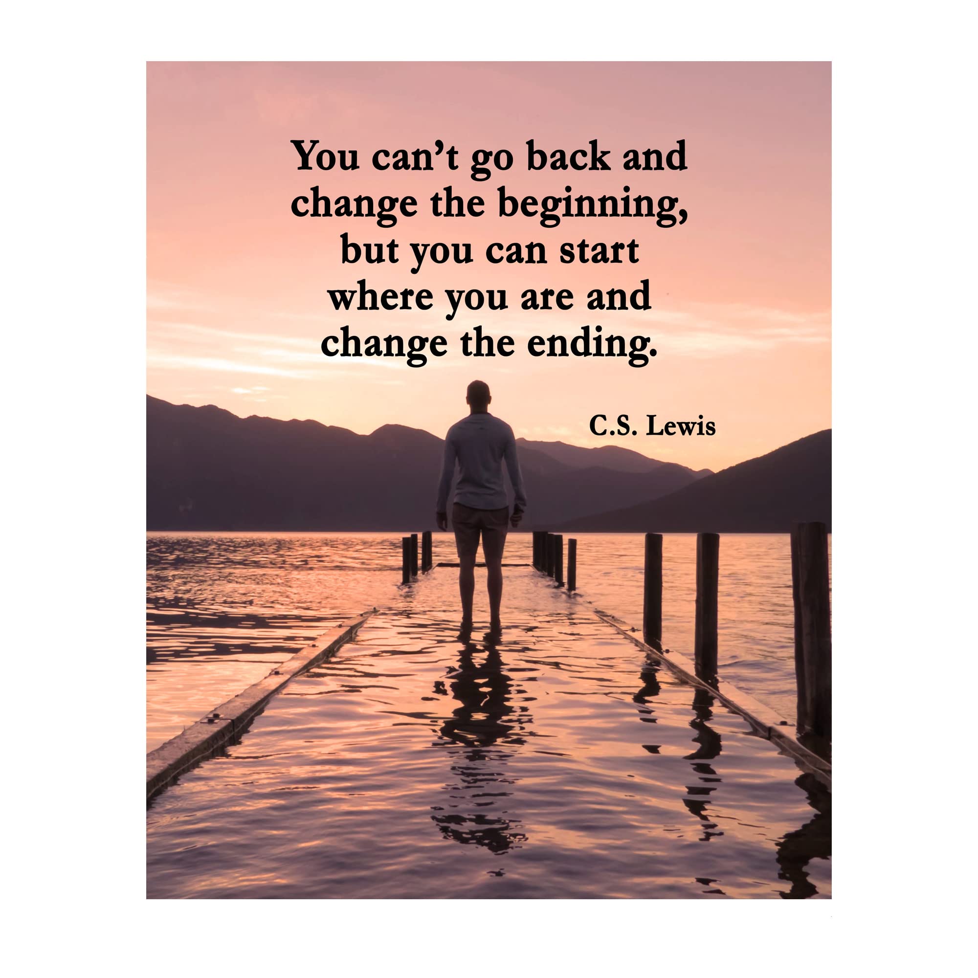 Sunset Inspirational Wall Art Print - 'Start Where You Are & Change the Ending' Motivational Quote for Living Room, Bedroom, Office Decor | 8x10 Unframed Landscape Poster | Perfect for Home, Workspace & Gift Giving