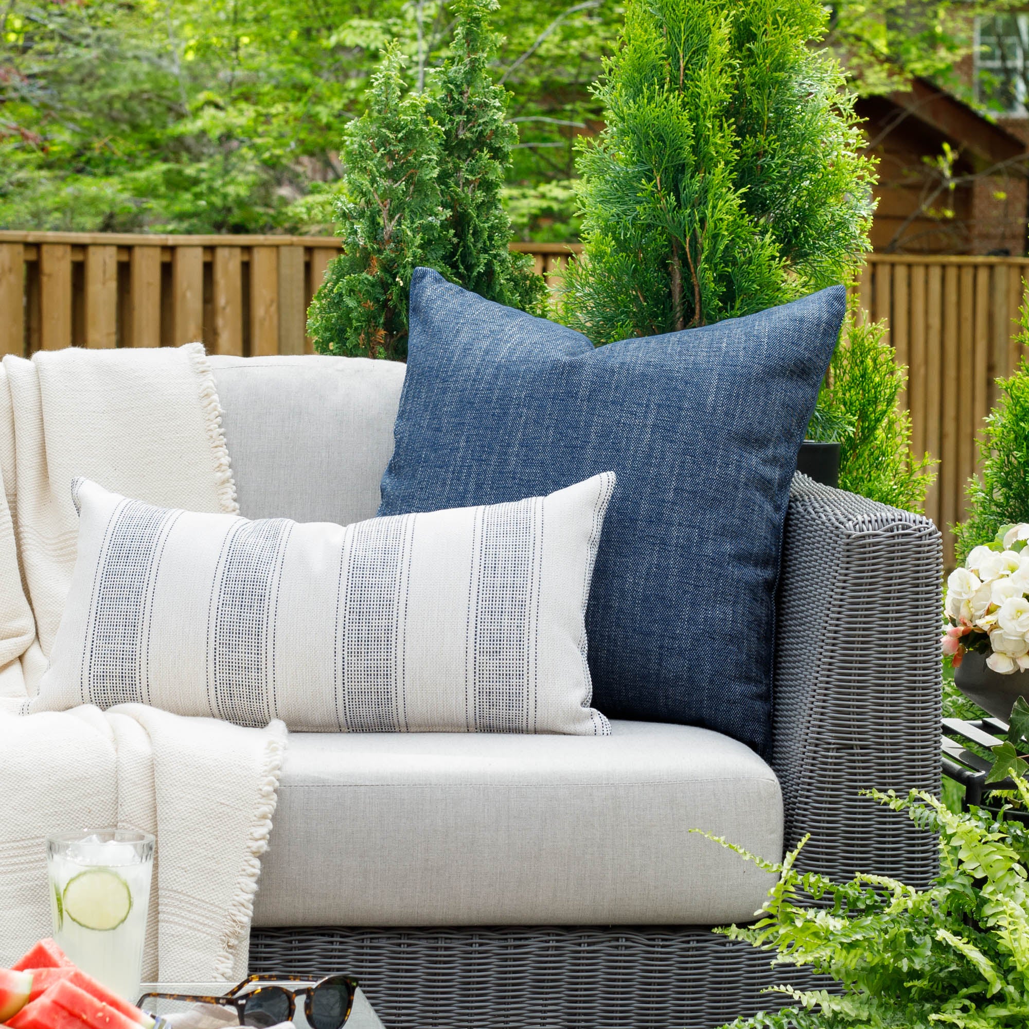 Premium Parker 22x22 Outdoor Throw Pillow - Waterproof & UV Resistant - Indigo Blue Decorative Cushion for Patio Furniture, Poolside Lounging & Garden Decor