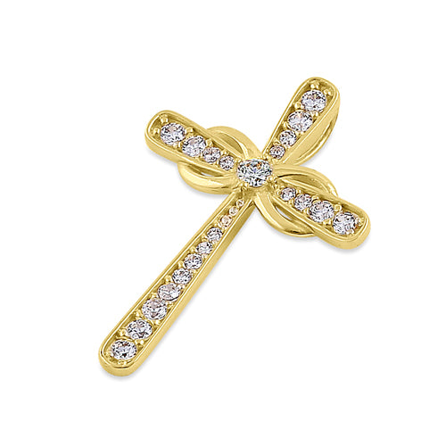 14K Solid Yellow Gold Relic Cross CZ Pendant Necklace for Women - Elegant Religious Jewelry Gift for Baptism, Confirmation & Everyday Wear