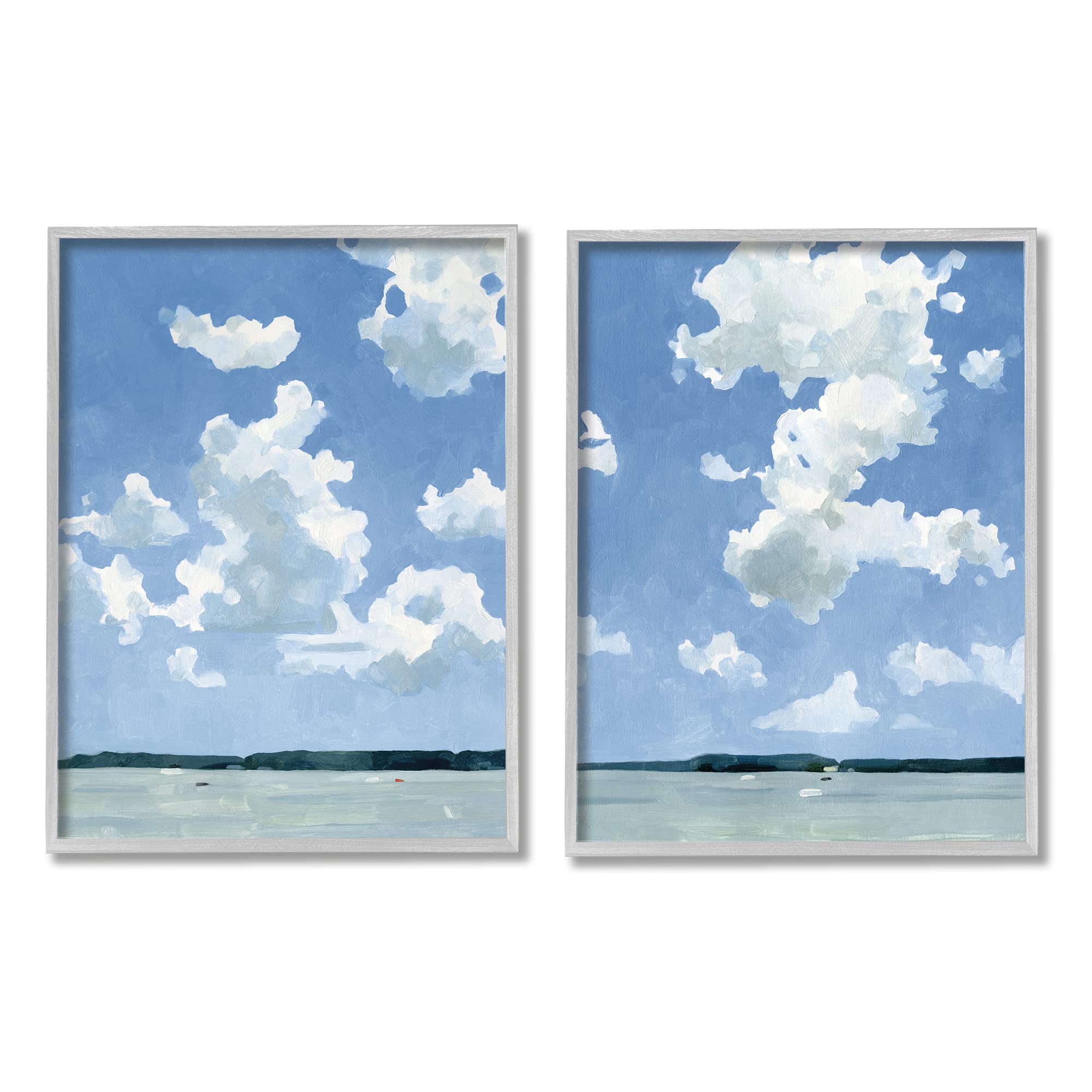 Stupell Industries Framed Wall Art Set - 2pc Bright Cloudy Sky Lake Water Landscape Summer Day by Emma Caroline Gray, 24 x 30 Inches, Blue - Perfect for Living Room, Bedroom & Office Decor
