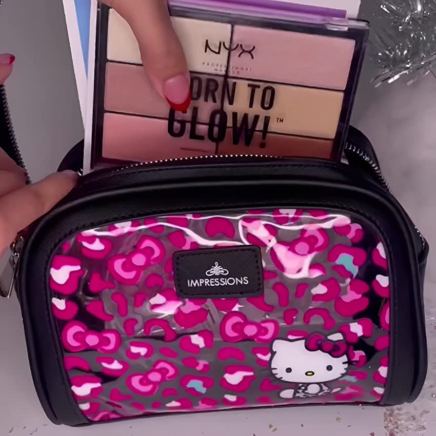 Hello Kitty Travel Makeup Bag with Removable Divider & Double Zipper Pockets, Waterproof Cosmetic Organizer for Brushes & Toiletries, Pink - Perfect for Travel, Gym & Daily Use