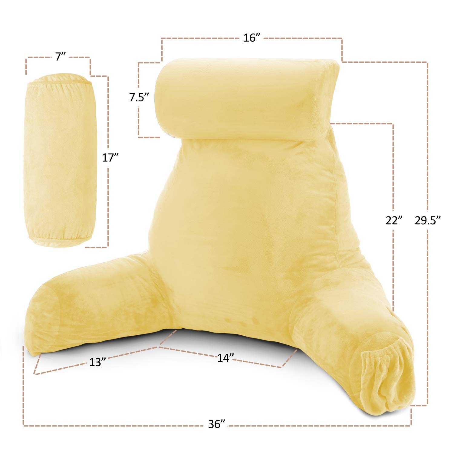 **Nestl Large Reading Pillow with Shredded Memory Foam – Back Support Pillow for Sitting in Bed, Reading, or Relaxing – Light Yellow Bed Chair Pillow with Pockets – Perfect for Cozy Reading Nooks, Dorm Rooms & Lounging**