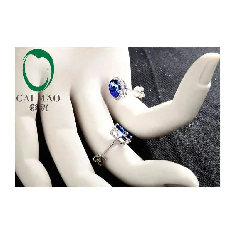 14K White Gold 2.71ct Violet Blue Tanzanite & Diamond Stud Earrings for Women - Elegant Engagement, Wedding, Anniversary Gift for Her