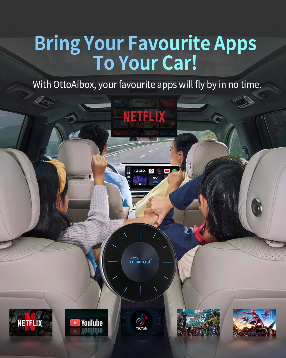 OTTOCAST P3 OttoAiBox - 2024 Android 12 CarPlay AI Box | Wireless CarPlay & Android Auto Adapter | 8GB RAM 128GB Storage | HDMI Output & GPS | Stream YouTube, Netflix, TikTok | Perfect for Road Trips & Commuting