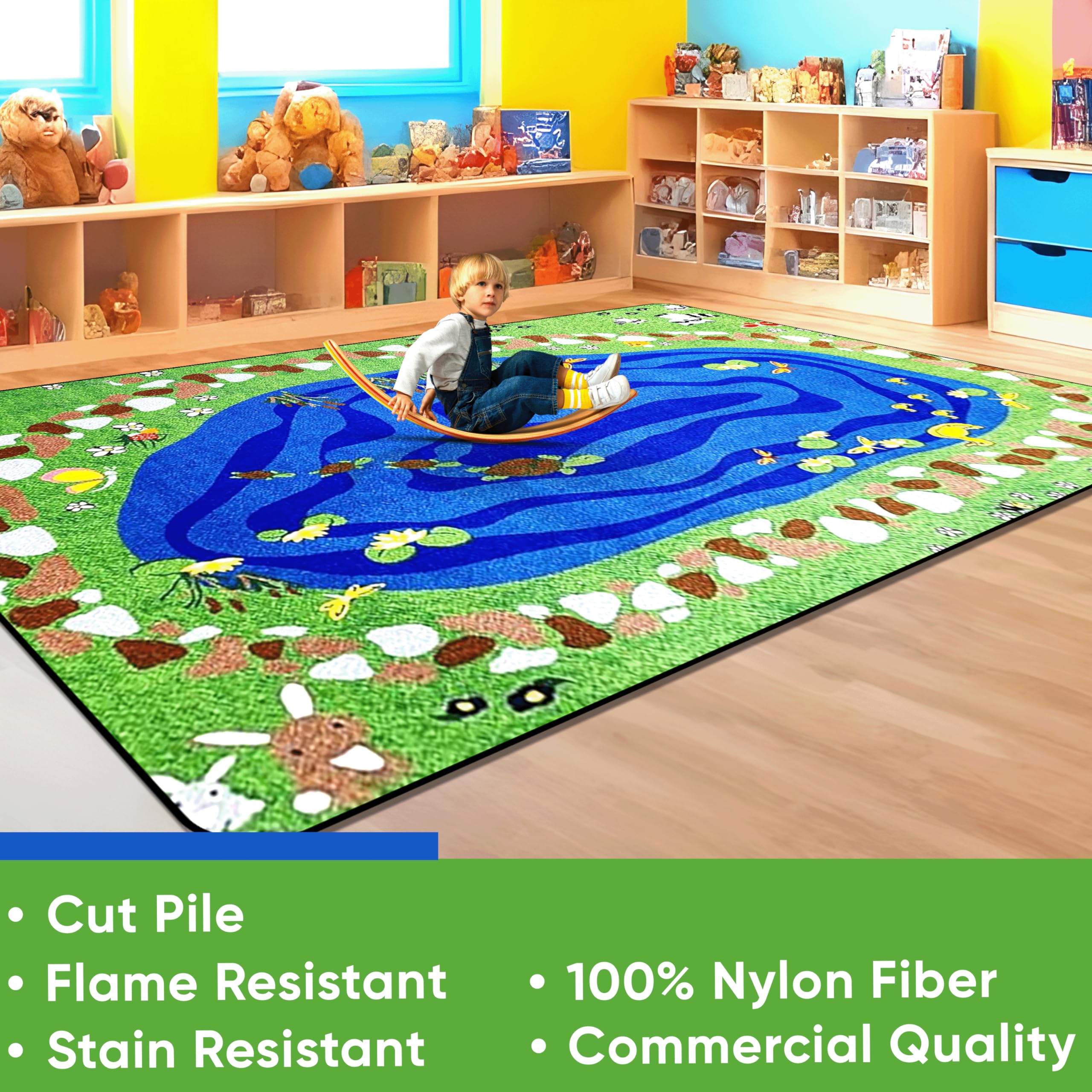 Nature Themed 4' x 6' Kids Educational Play Rug - Non-Slip Daycare Carpet for Playroom, Nursery, Bedroom & Classroom | Durable Rectangle Children's Activity Mat for Learning & Fun | Perfect for Toddler Play Areas, Preschool Activities & Home Decor