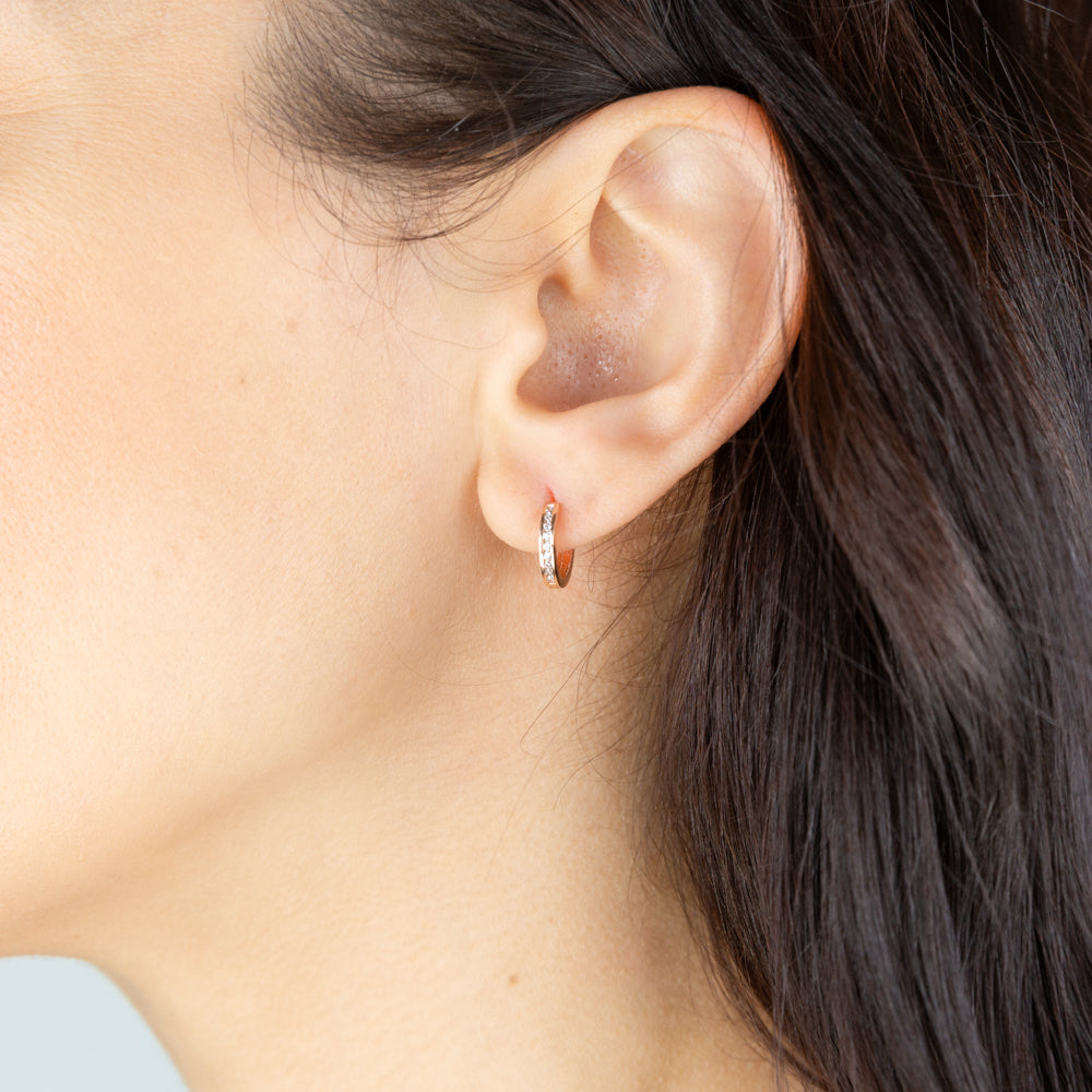9ct Rose Gold Cubic Zirconia Hoop Earrings 8mm - Elegant Dangle Earrings for Women, Perfect for Parties, Weddings & Everyday Wear