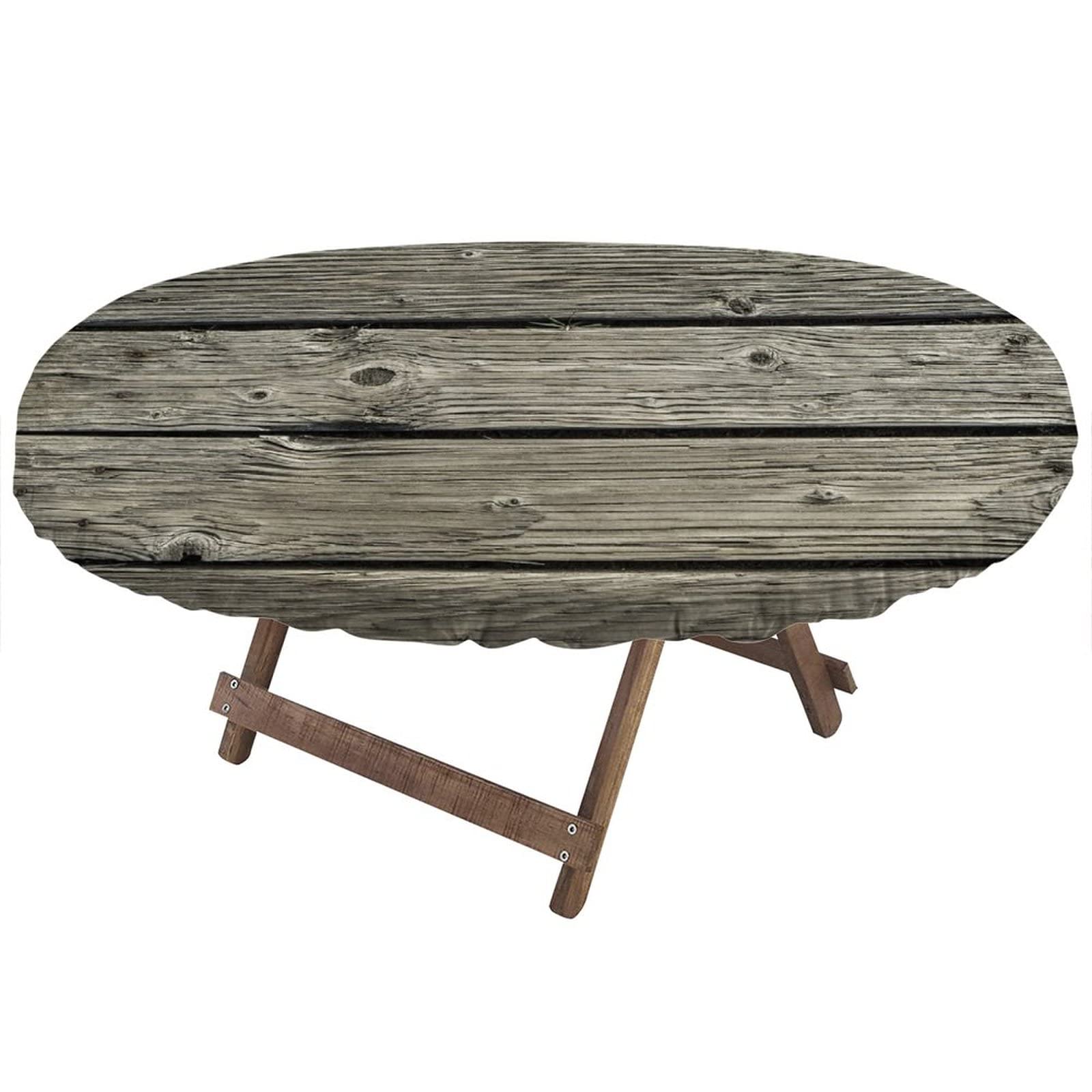 Premium Wood Grain Oval Tablecloths - Elastic Edge Table Cover for Indoor & Outdoor Use - Fits 48x68 Inch Oval Tables - Perfect for Picnics, Kitchen, Patio, Party Dining & Christmas Decorations - Washable & Durable Wooden Design Home Decor