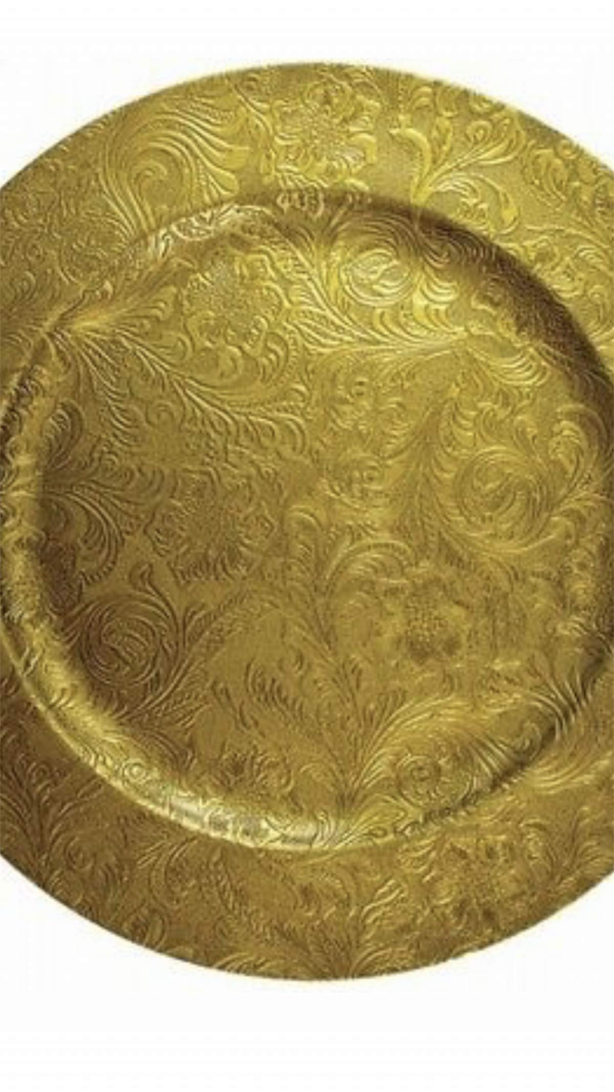 Premium Gold Plastic Charger Plates - Elegant Embossed Floral Design Set of 8 (13 Inch) - Stunning Dinnerware for Weddings, Easter, Formal Dinners & Special Occasions - Perfect Table Decor for Holiday Parties, Bridal Showers & Fine Dining Events