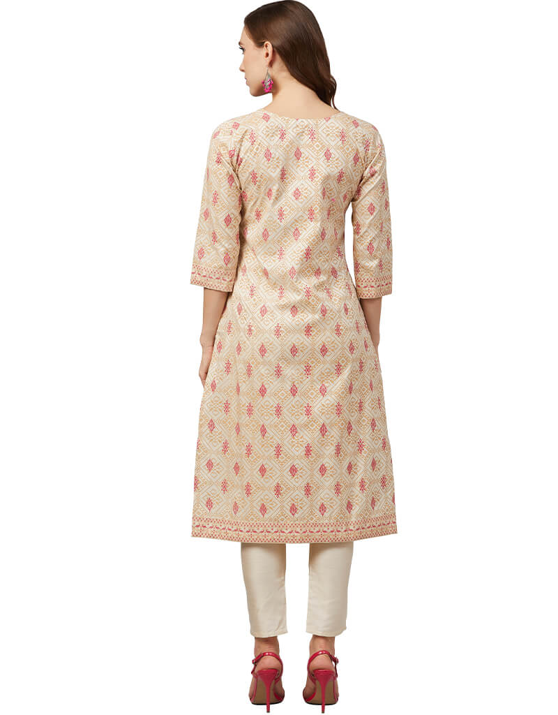 Stylish Beige Poly Silk Pant Kurti for Women - Elegant Indian Ethnic Wear for Festivals, Parties & Casual Outings