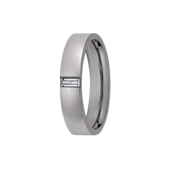 Alternative Metal Band with Flat Profile & Lab-Grown Baguette Diamond - Perfect for Engagement Rings, Wedding Bands & Unique Jewelry Gifts