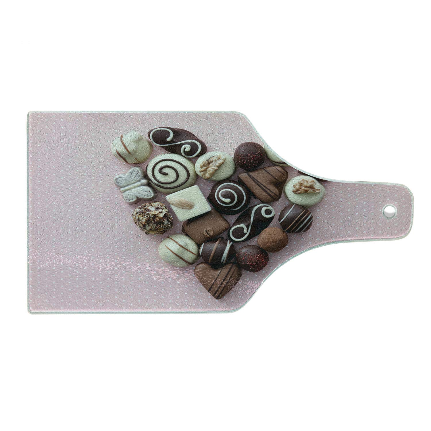 Ambesonne Heart-Shaped Chocolate Cutting Board - Decorative Tempered Glass Serving Tray with Candy Design for Valentine's Day, Wine Bottle Shape - Perfect for Romantic Dinners, Dessert Presentation & Gift Giving