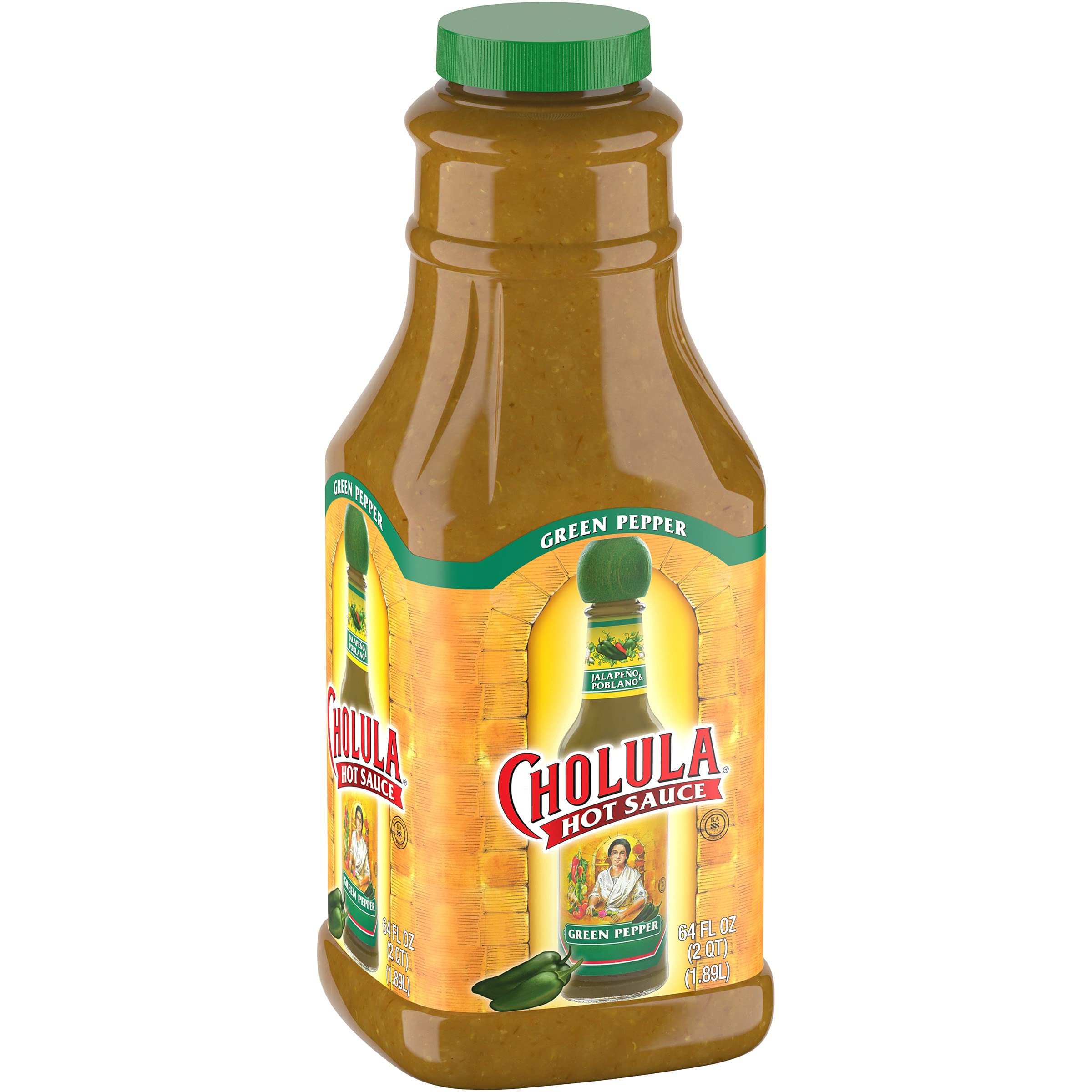 Cholula Green Pepper Hot Sauce - 64 fl oz Bulk Green Jalapeno Hot Sauce for Eggs, Fried Chicken, Tuna & More | Perfect for Tacos, Nachos, BBQ & Home Cooking