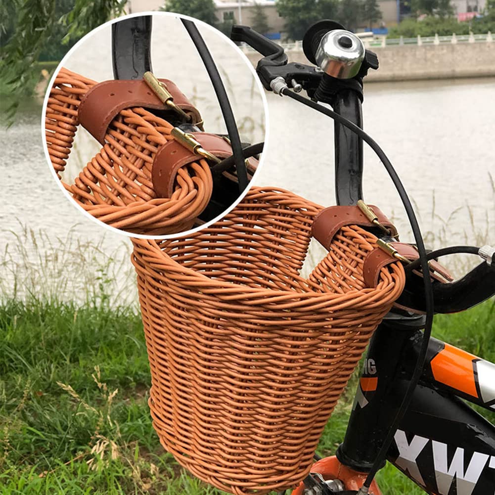 D-Shaped Wicker Front Handlebar Bike Basket for Kids - Durable Bicycle Accessories for Boys & Girls - Perfect for School, Picnics & Shopping Trips