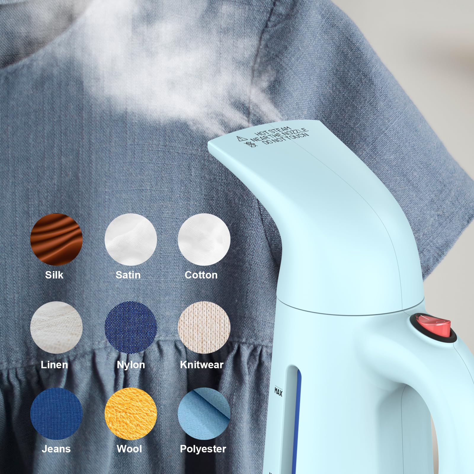 Portable Handheld Garment Steamer for Clothes - 180ml Water Tank, 12 Min Continuous Steam, Wrinkle Remover for All Fabrics - Perfect for Travel, Home & Office Use (Blue)