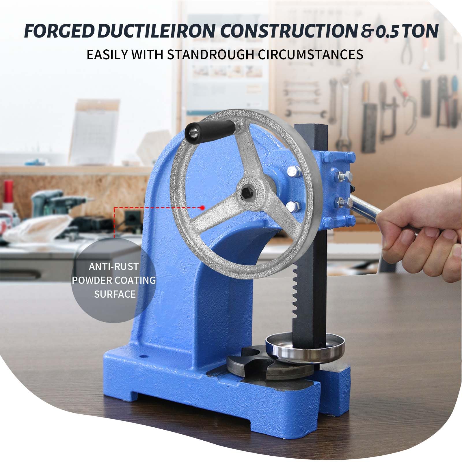 1 Ton Arbor Press with Ratchet Leverage & Handwheel - 5.5