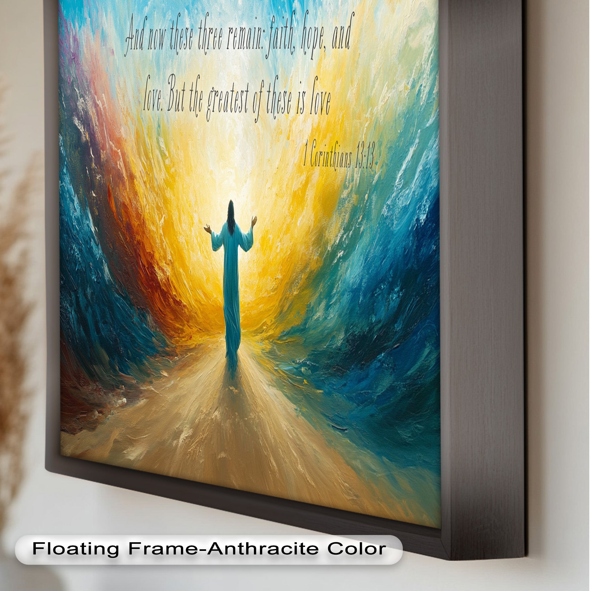 1 Corinthians 13:13 Faith Hope Love Bible Verse Oil Painting - Christian Home Decor, Church Wall Art, Inspirational Gift for Weddings & Baptisms