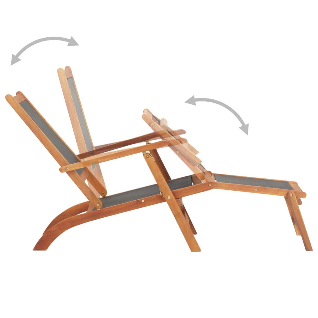 Premium Acacia Wood Outdoor Chaise Lounge - Textilene Sun Lounger for Poolside, Beach, Garden, Balcony & Patio | Weather-Resistant Relaxation Chair for Sunbathing & Lounging