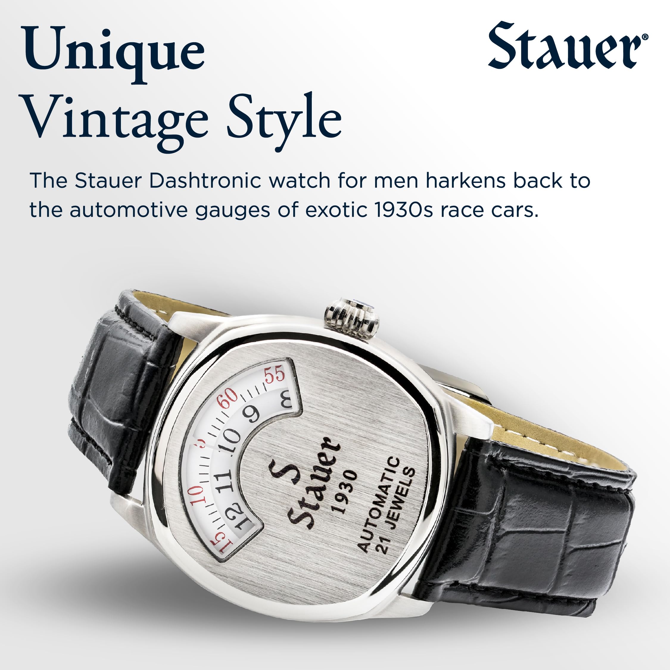 Stauer 1930 Dashtronic Automatic Men's Watch – Genuine Leather Band & Stainless Steel Case – 3ATM Water Resistant – Vintage Style Dress Watch for Business, Formal Occasions & Everyday Wear