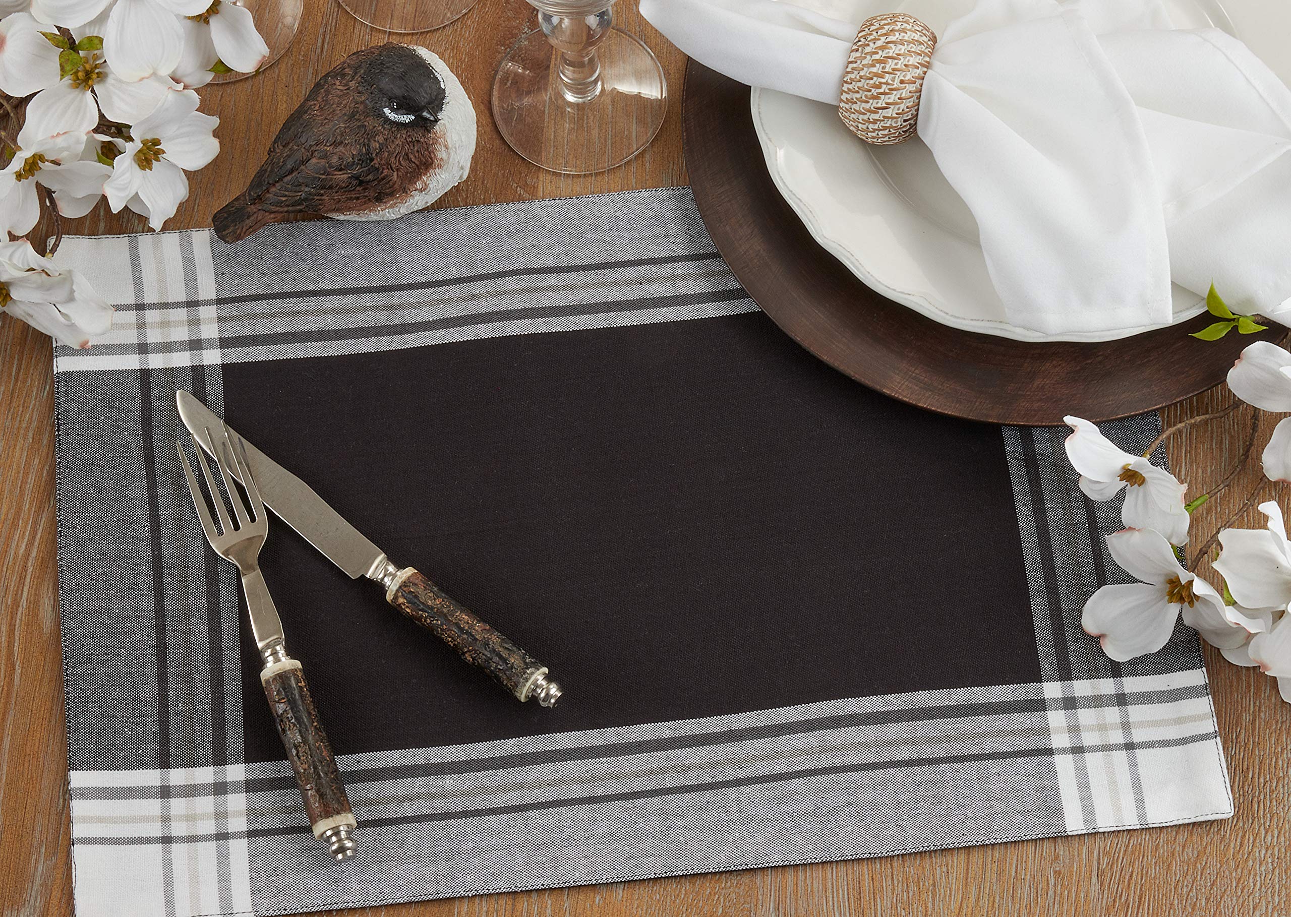 Premium Stripe Border Placemats Set of 4 - Waterproof & Heat-Resistant Table Mats for Dining, Kitchen, and Party Decor - Elegant Table Setting Accessories for Home, Restaurant, and Events