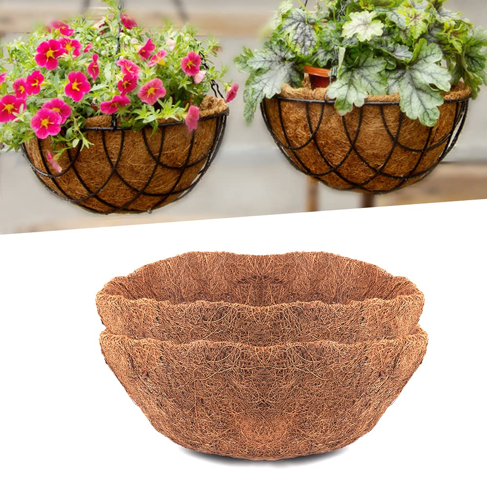 2-Pack Round Coconut Fiber Planter Liners - 8/10/12/14/16 Inch Coco Coir Basket Liners for Hanging Planters, Flower Pots & Garden Planters - Natural Eco-Friendly Plant Liner for Indoor/Outdoor Decor