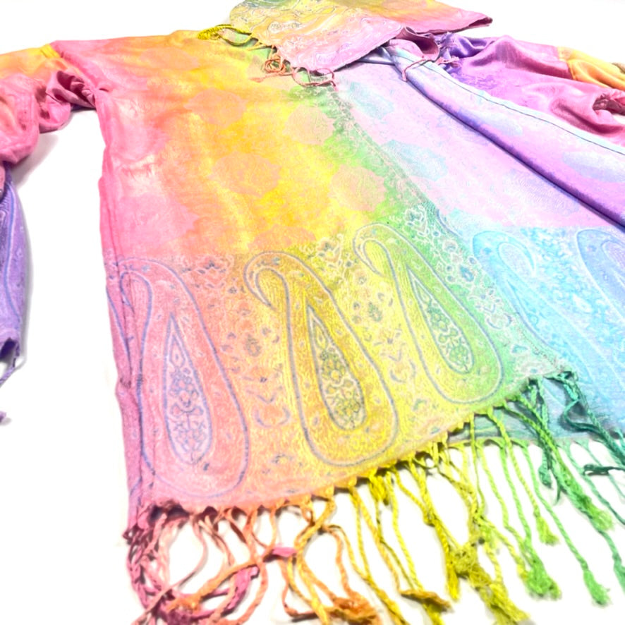 Pastel Rainbow Pashmina Robe - Soft & Cozy Women's Bathrobe for Spa, Lounge & Relaxation at Home
