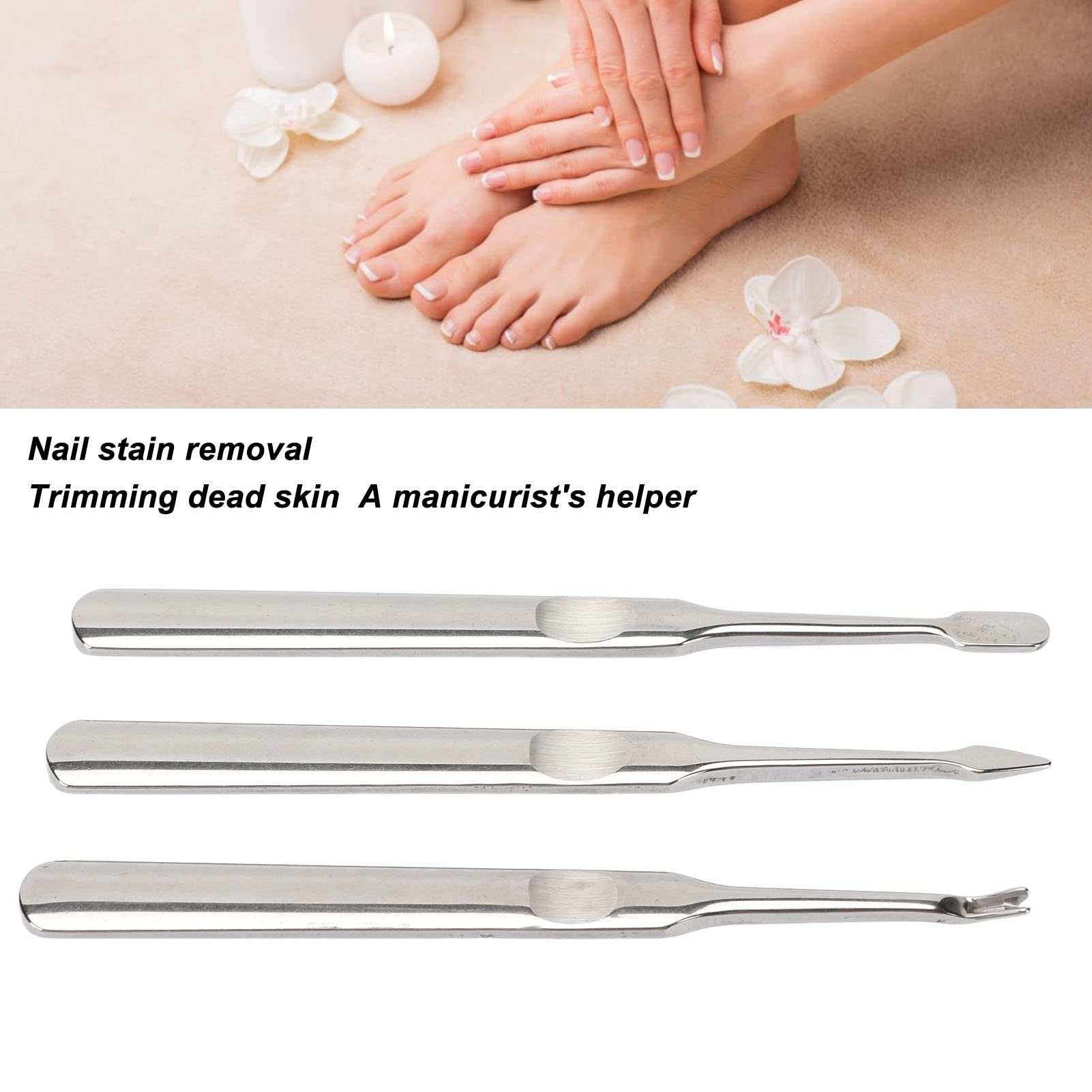 Professional Stainless Steel Cuticle Pusher & Nail Trimmer Set - 3pcs Durable Nail Care Tools for Manicure & Pedicure - Perfect for Salon, Home Use & DIY Nail Care