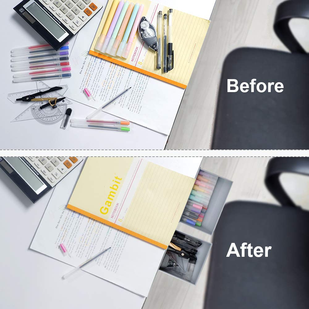 2 Pack Under Desk Organizer - Adhesive Pencil & Pen Holder, Hidden Drawer Tray Storage for Office & Home Workspace - Perfect for Desk Accessories Organization (Black) - Ideal for Students, Professionals & Remote Workers