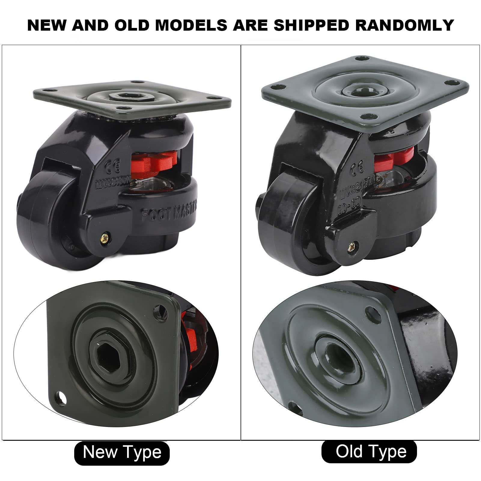 4pcs Heavy Duty Industrial Leveling Caster Wheels GD-60F - 500kg/1102.3lb Capacity - Adjustable Plate Casters for Machinery, Workbenches & Industrial Equipment