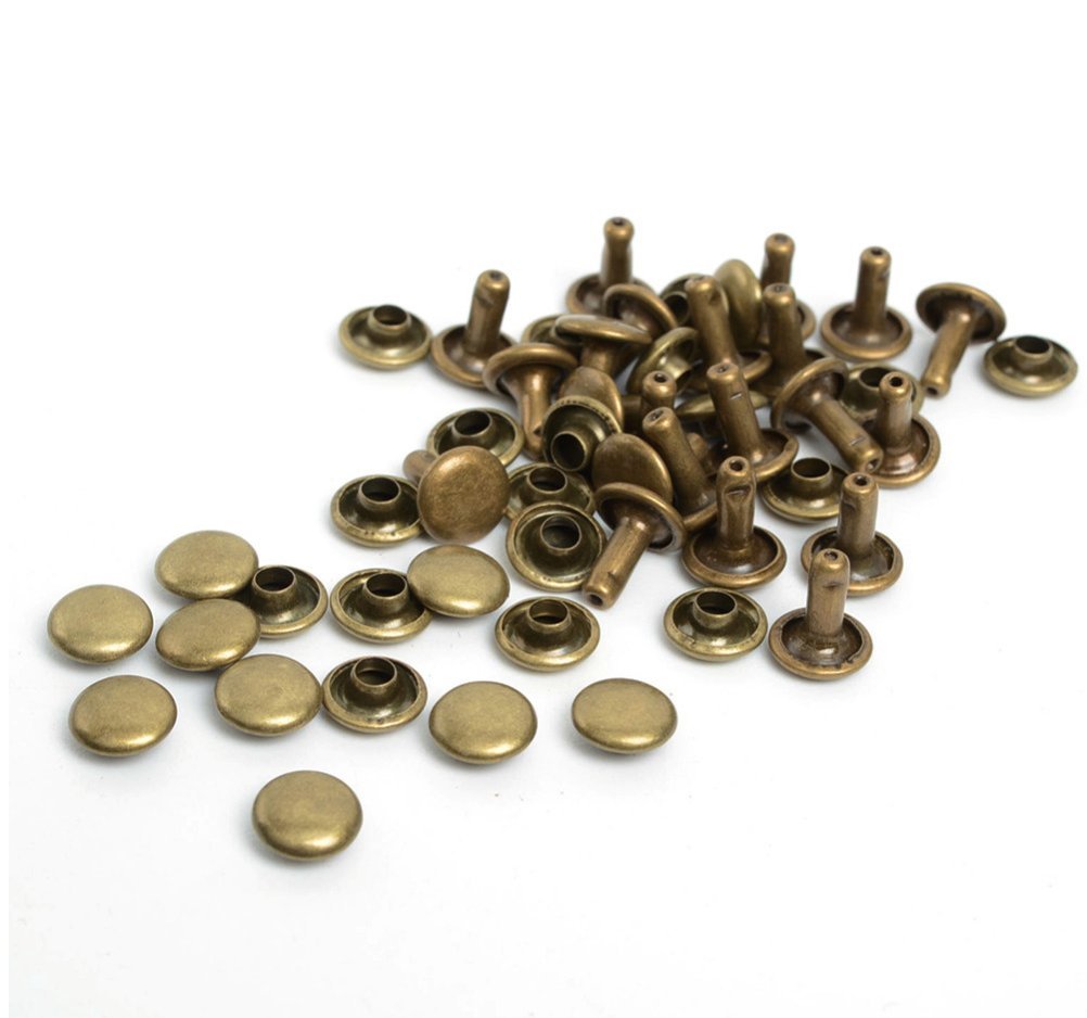 100pcs 9mm Double Cap Antique Brass Round Rivets Studs Nailhead Rock Biker RV229B - Perfect for Leather Craft, DIY Projects, Motorcycle Gear & Furniture Decoration