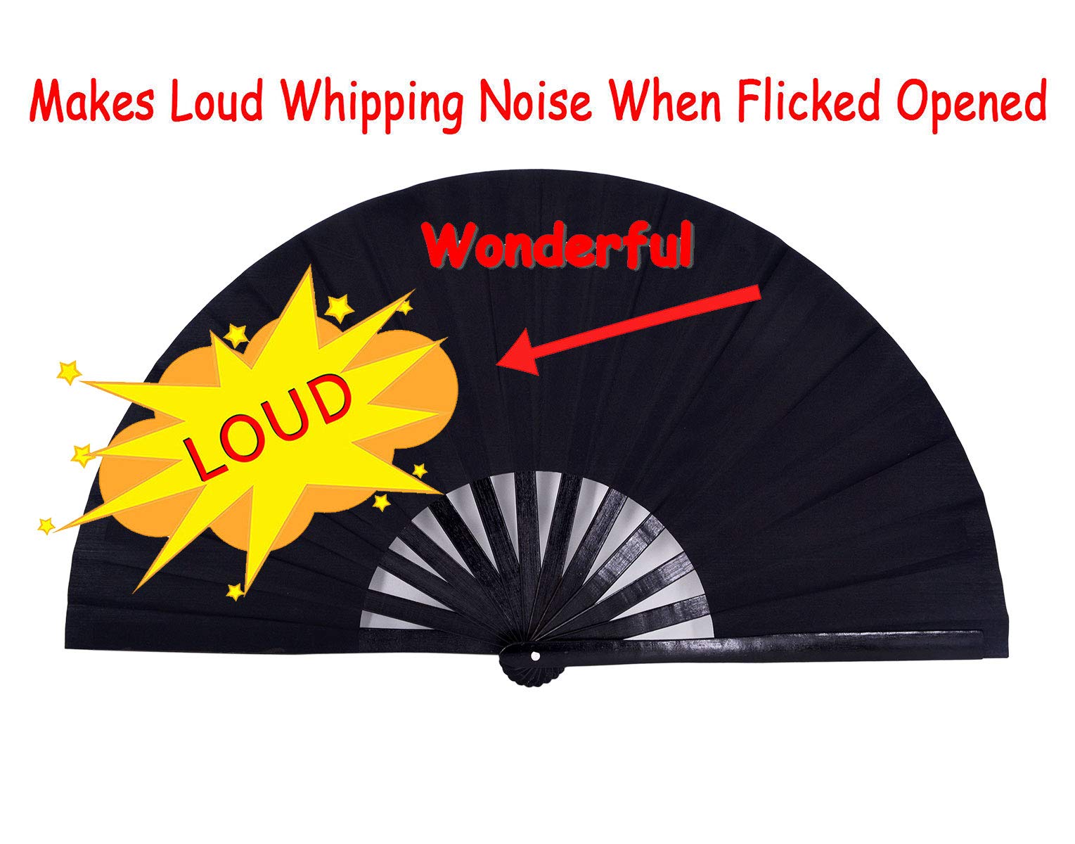 Amajiji Large Folding Hand Fan for Women & Men - Traditional Chinese Japanese Bamboo Nylon Cloth Fan - Perfect for Dance Performances, Festivals, Weddings, Home Decor & Gifts (Black) - Elegant Cooling Accessory for Summer Events & Cultural Celebrations