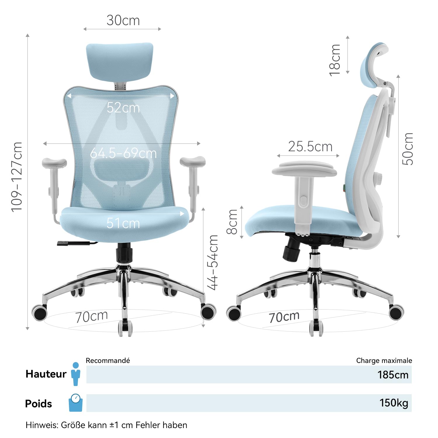 SIHOO M18 Ergonomic Office Chair - Adjustable Headrest & Lumbar Support, High Back Executive Swivel Chair for Home Office, Computer Desk Chair (Light Blue) - Perfect for Long Work Hours, Gaming & Remote Work