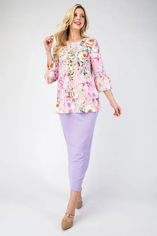 Celeste Plus Size Floral Layering Tops with Non-Slip Sleeves - Women's Fashion Blouse for Work, Date Night & Casual Outfits