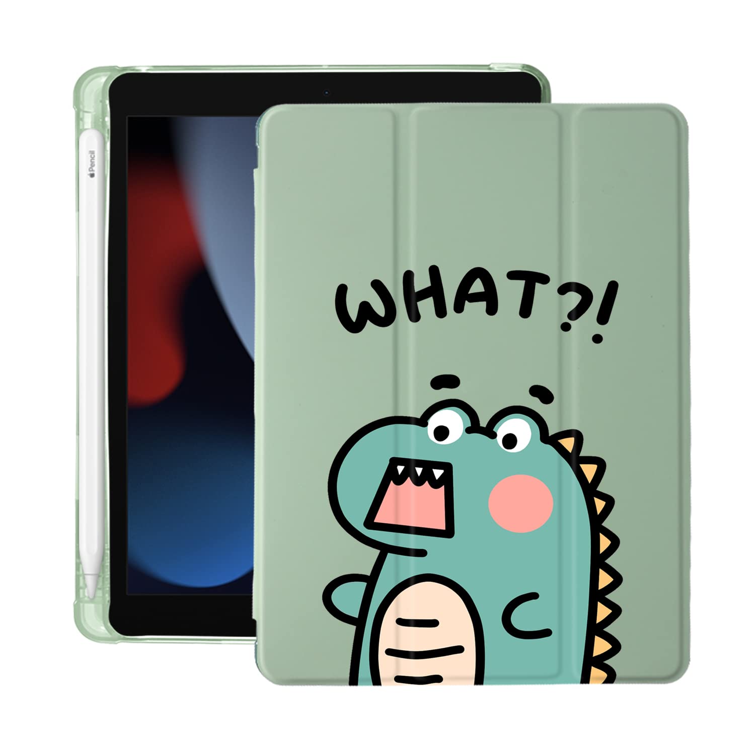 Cartoon Dinosaur iPad Air 3 Case with Pencil Holder - Auto Sleep/Wake Function - Green Leather Soft TPU Back Cover Compatible with iPad Pro 10.5 Inch 2017 - Perfect for Kids, Students & Office Use