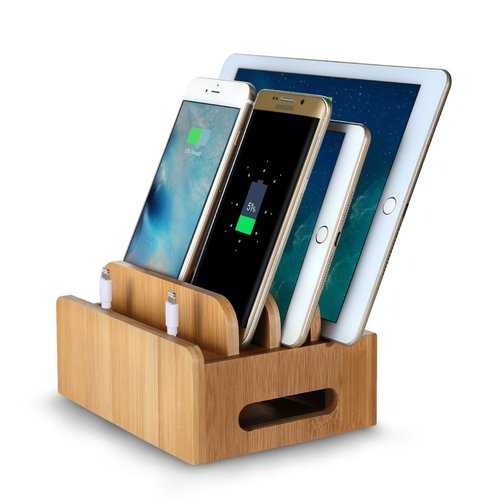 Bamboo Multi-Device Phone & Tablet Stand - Universal Charging Dock Holder for Smartphones, iPads, eReaders - Perfect for Home, Office & Car Use