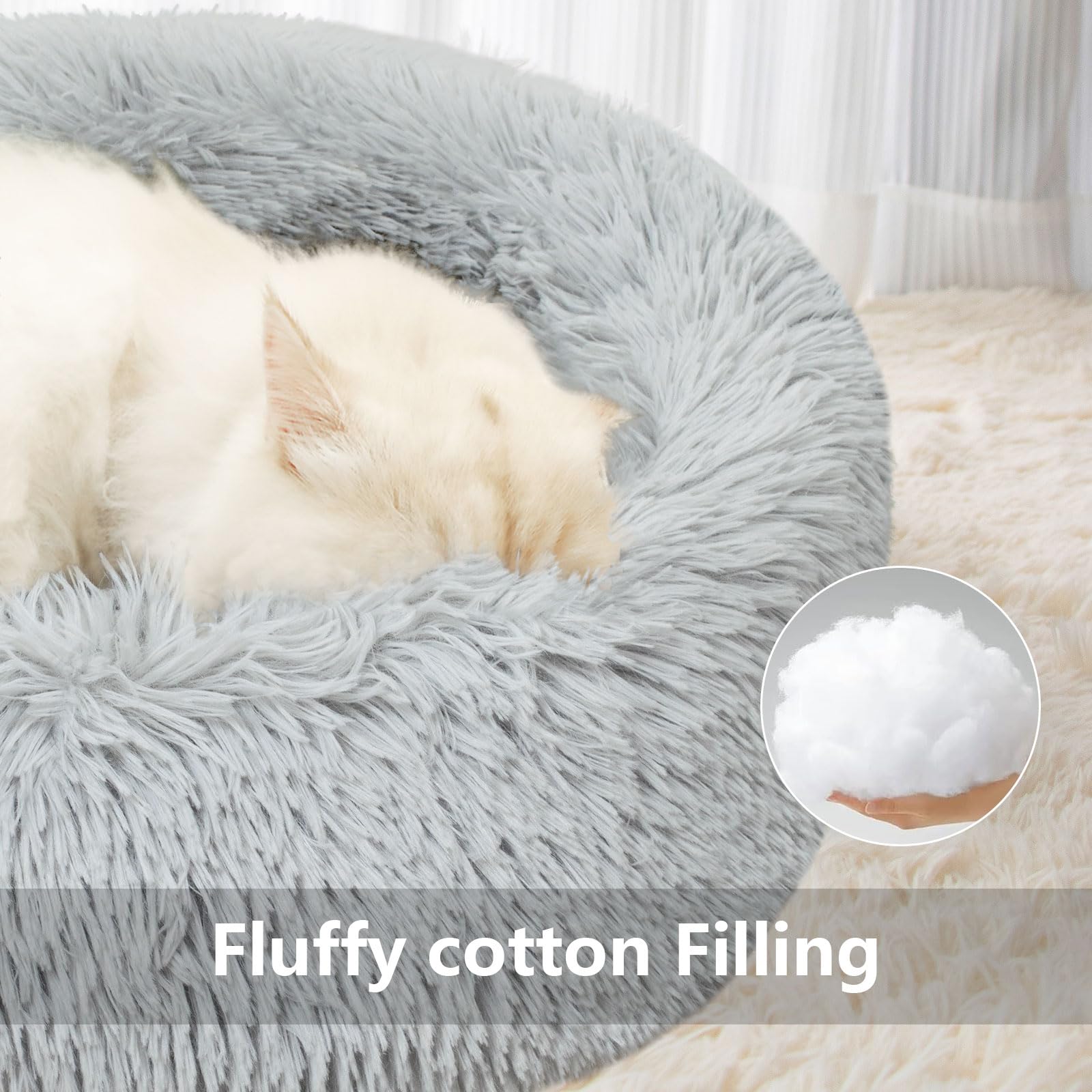 Soft Round Donut Pet Bed for Small Dogs & Cats - Non-Slip Bottom Calming Plush Bed for Puppies & Kittens - Perfect for Indoor Use in Living Room or Bedroom