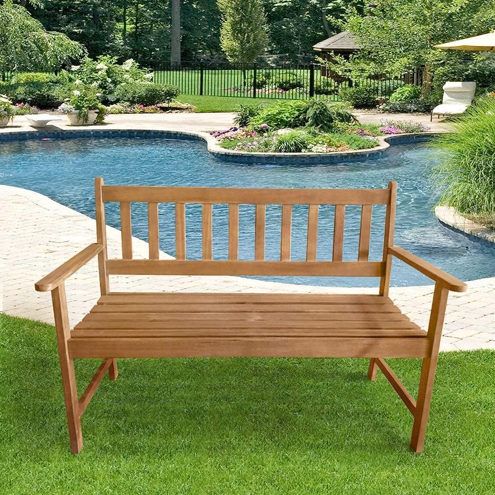 FDW Acacia Wood Outdoor Patio Bench - Natural Oiled Garden Park Bench for Poolside, Beach, Backyard, Balcony, Porch & Deck | Durable Wooden Furniture for Relaxing in Your Outdoor Living Space