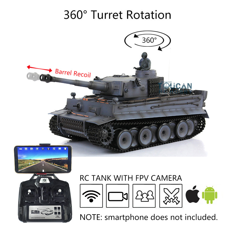 Henglong 1/16 Scale 7.0 Tiger I RC Tank Model 3818 with FPV Camera, Barrel Recoil, 360° Rotating Turret, Metal Idler Sprocket & Road Wheels, Realistic Engine Sound - Perfect for Military Enthusiasts, RC Hobbyists & Battle Simulation Games