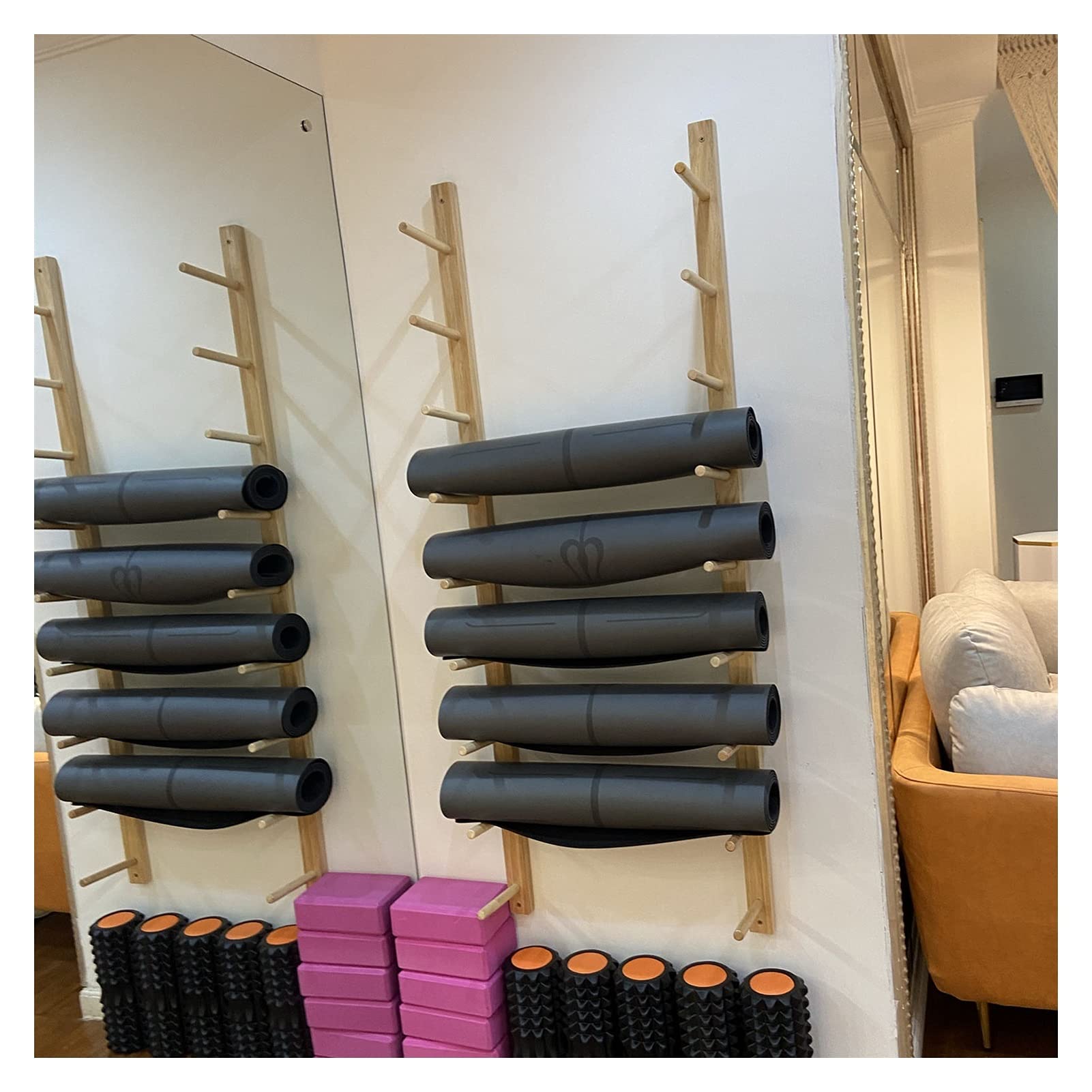 ZXXL 9-Tier Wooden Yoga Mat Rack Wall Mount - Large Home Gym Organizer for Exercise Mats, Workout Bands & Foam Rollers - Perfect for Yoga Studios, Home Gyms & Fitness Rooms