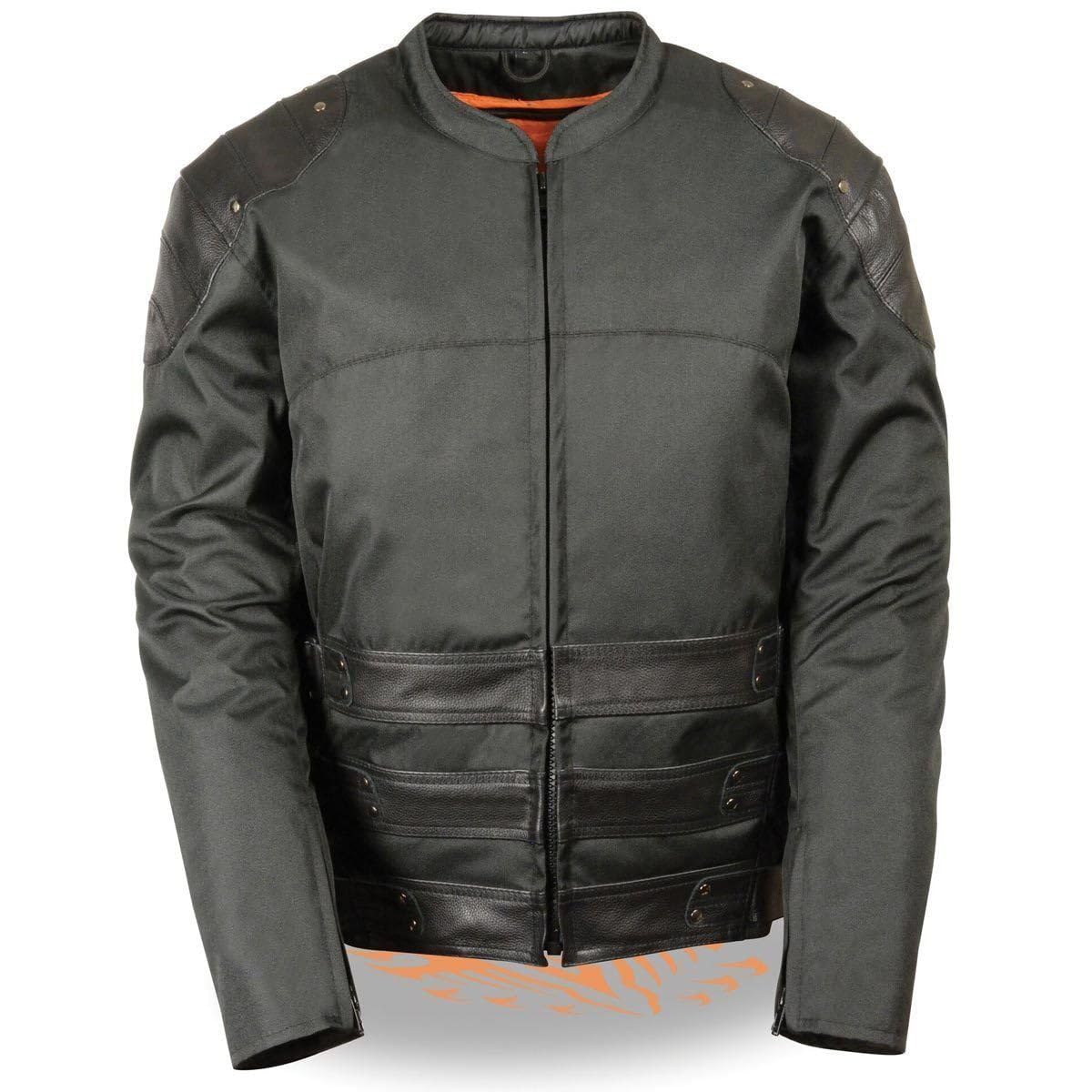 Milwaukee Leather MPM1755 Men's Assault Style Black Leather & Textile Motorcycle Jacket - Durable Riding Gear for Harley, Cruiser & Adventure Bikes