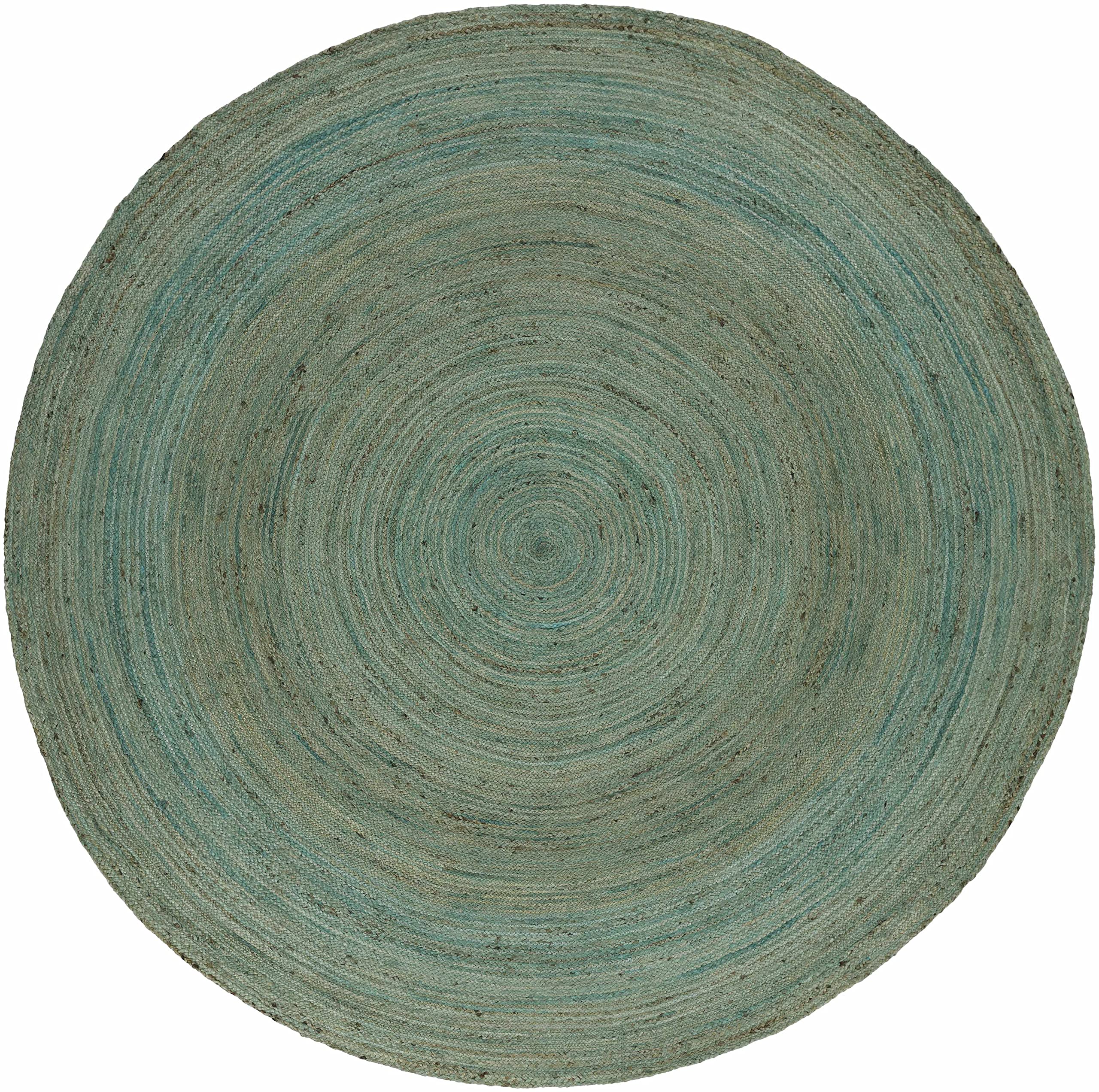 Barksdale Jute Area Rug 5' Round - Natural Fiber Handwoven Living Room & Bedroom Rug - Eco-Friendly Green & Charcoal Home Decor - Perfect for Boho, Farmhouse or Coastal Style Spaces