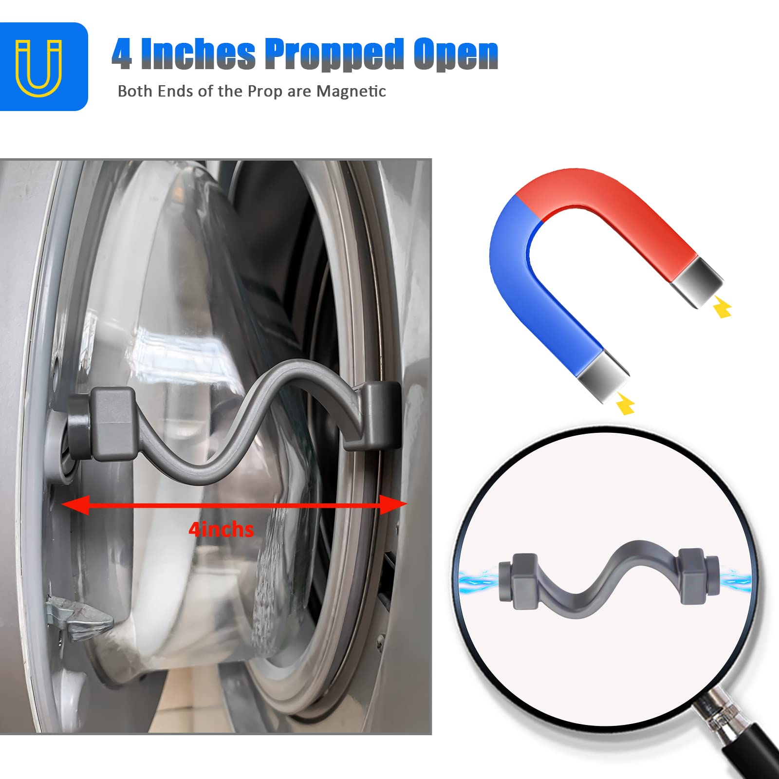 **Magoog Front Load Washer Door Prop Holder - Keep Washer Door Open & Dry to Prevent Mold & Odors - Universal Fit for Front Load Washing Machines (Grey) - Perfect for Laundry Rooms, Basements & Apartments**