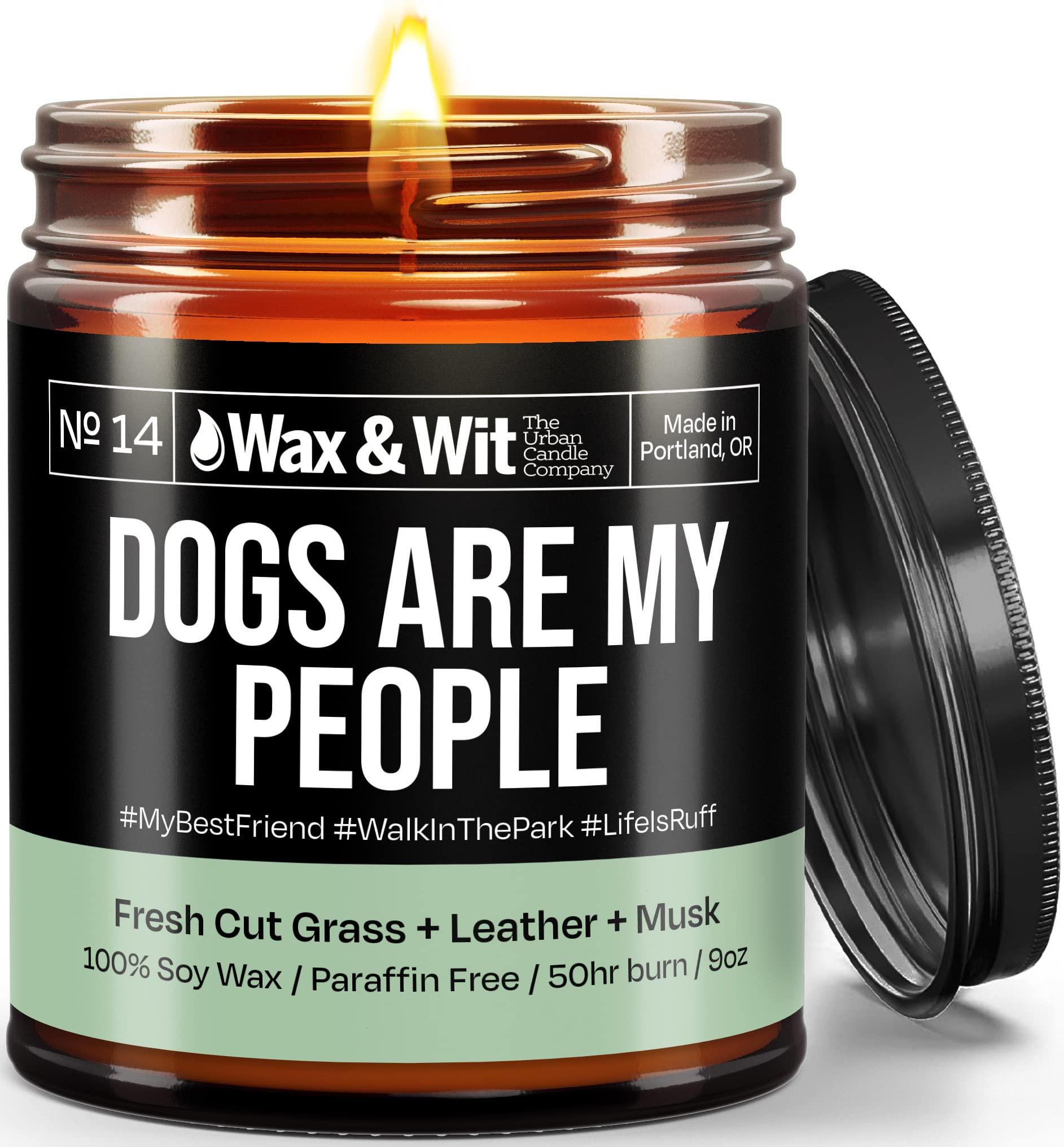 WAX & WIT Premium Soy Candles - Fresh Grass, Leather & Musk Scent - 9oz Aromatherapy Jar Candle for Home, Office & Gifts | Relaxing Ambiance for Birthdays, Anniversaries & Stress Relief