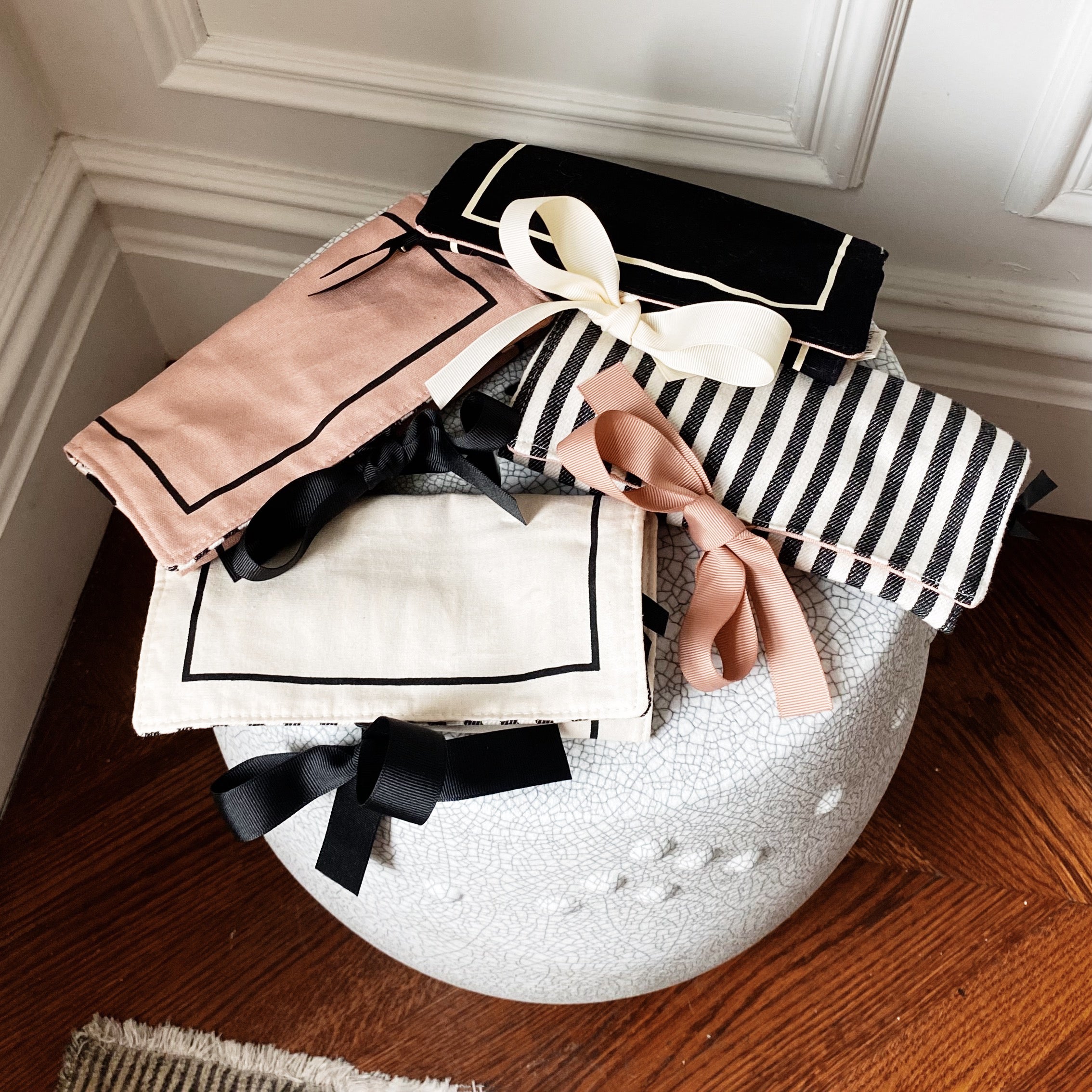 Luxury Couture Jewelry Roll Organizer - Medium Size, Cream Velvet Travel Case for Necklaces, Rings & Earrings | Perfect for Travel, Home Storage & Gift Giving