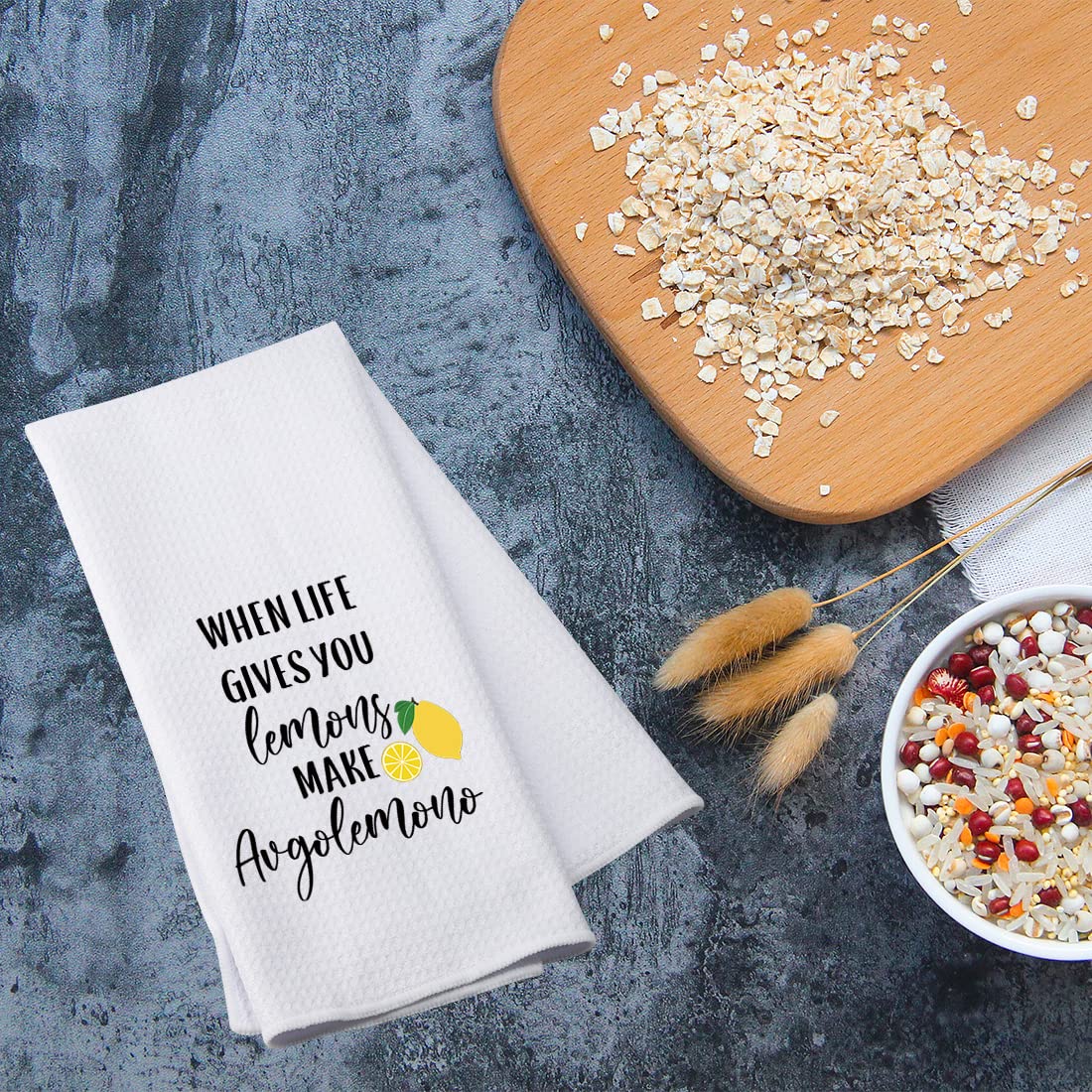 PWHAOO Lemonade Kitchen Towel - Funny When Life Gives You Lemons Cotton Dish Towel - Perfect Gift for Fruit Lovers & Lemon Enthusiasts - Ideal for Kitchen Decor, Hostess Gifts & Summer Entertaining