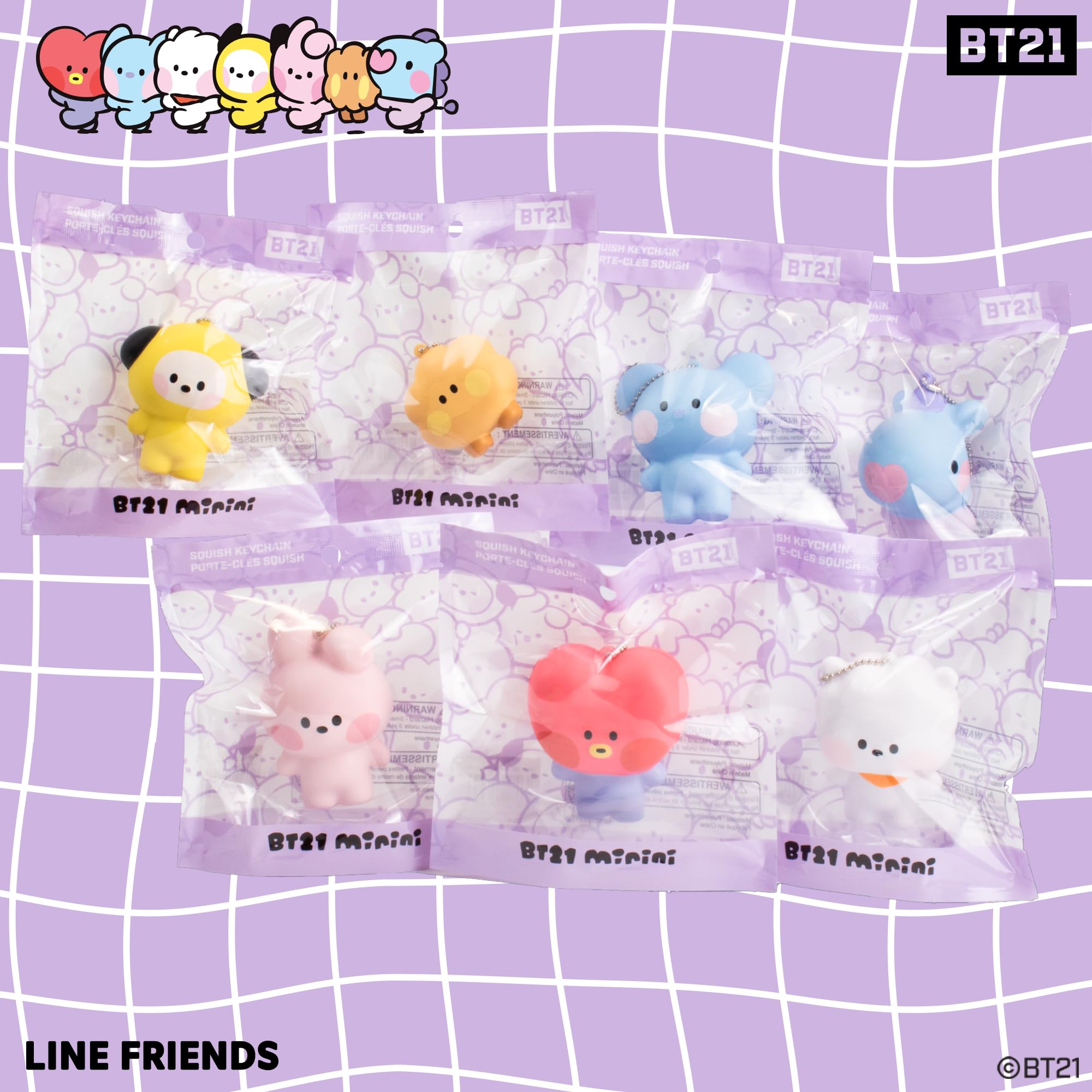 Hamee BT21 Mini Cute SquiSHU Squishy Toys - Slow Rising Stress Relief Keychain for Kids, Girls, Boys & Adults - Perfect for Party Favors, Birthday Gifts & Anxiety Relief - Kawaii Chimmy Character Collectible