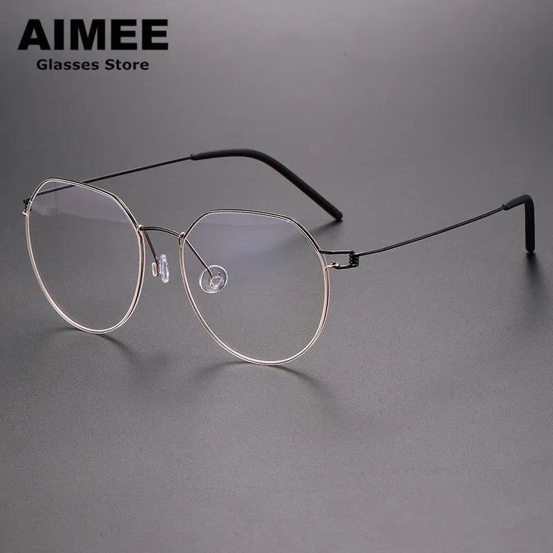 Unisex Full Rim Round Screwless Titanium Eyeglasses 52214 - Lightweight & Durable Frame for Men & Women - Perfect for Reading, Work & Everyday Wear