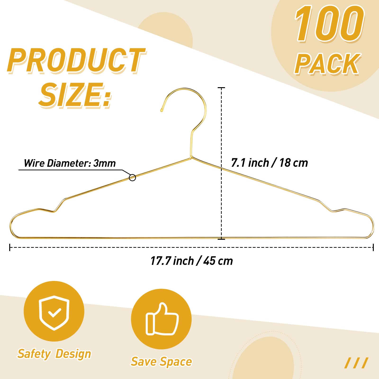 100-Pack Stainless Steel Wire Hangers - Ultra Thin Space Saving Clothes Hangers for Coat, Suit, Dress & Bridal Boutique - 17.7