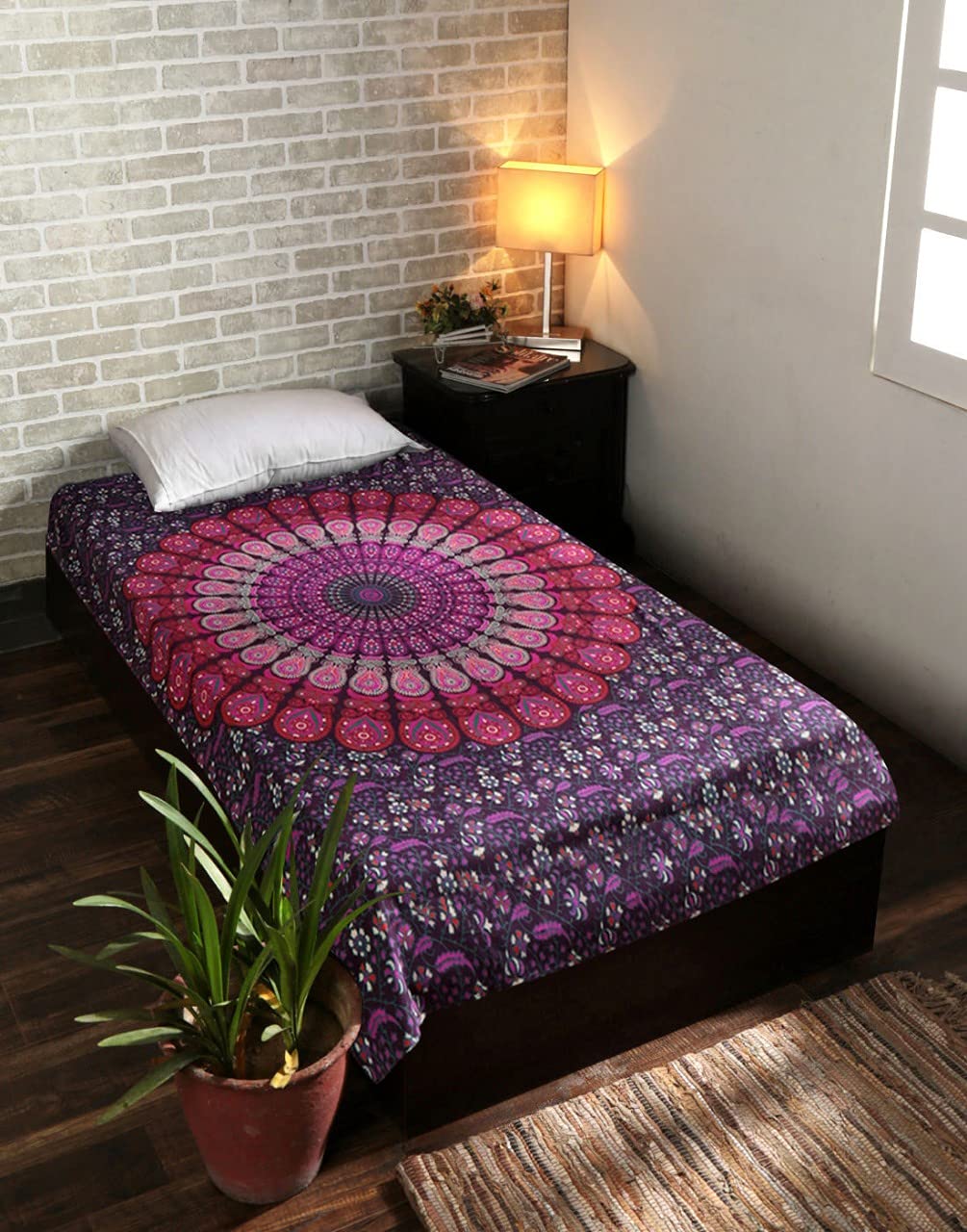 Bohemian Psychedelic Golden Mandala Tapestry - Indian Hippie Wall Hanging & Bedding Decor (50x80 Inches, Twin/Queen Size, MT Pink Mirchi) | Perfect for Bedroom, Living Room, Dorm & Festival Decor