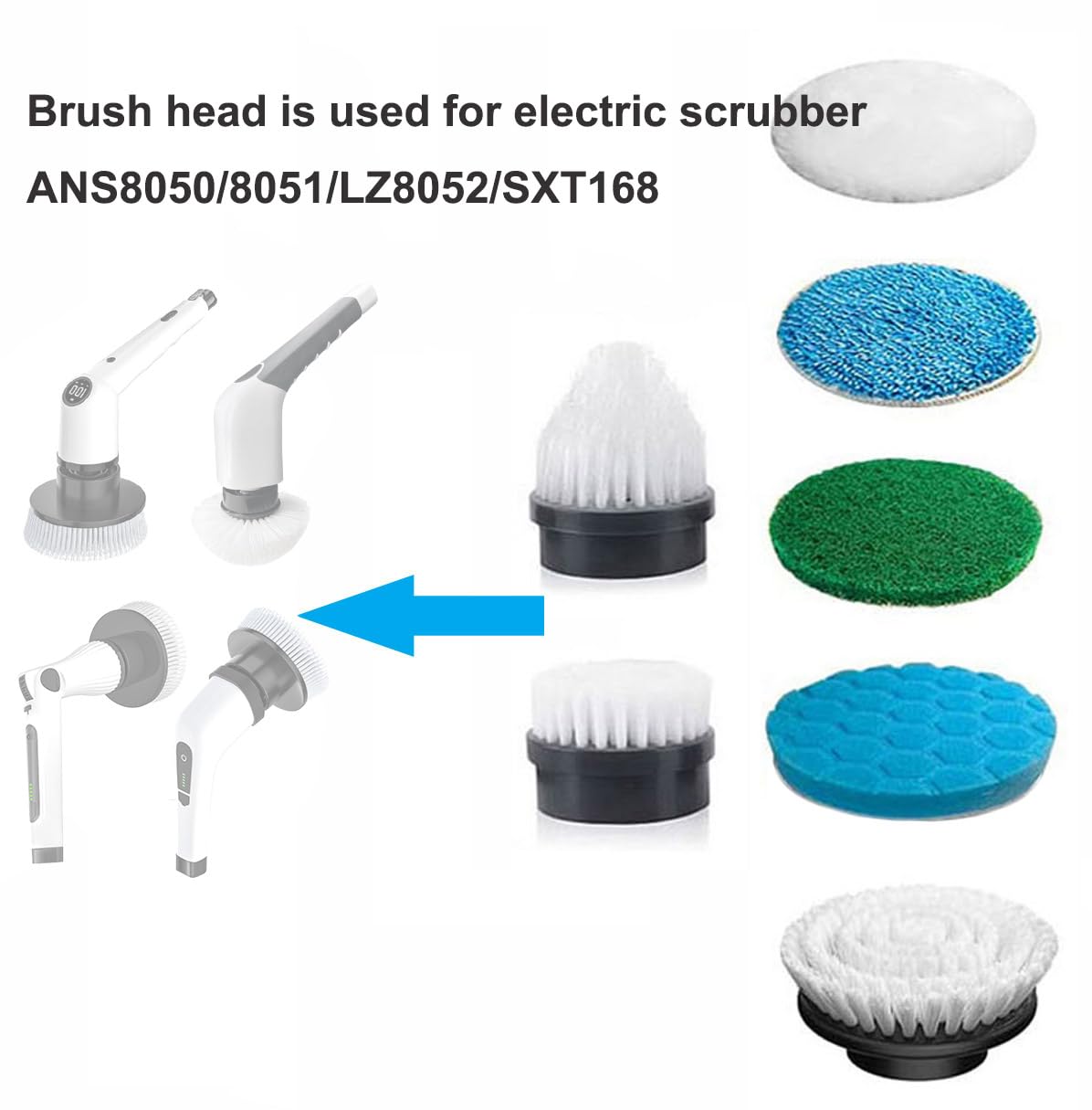 MGLSDeet Electric Spin Scrubber 7-Piece Replacement Brush Heads Kit - Compatible with MGLSDeet ANS8050/8051/8052 & SXT168 Electric Cleaning Brushes - Perfect for Bathroom, Kitchen, Tile, and Grout Deep Cleaning