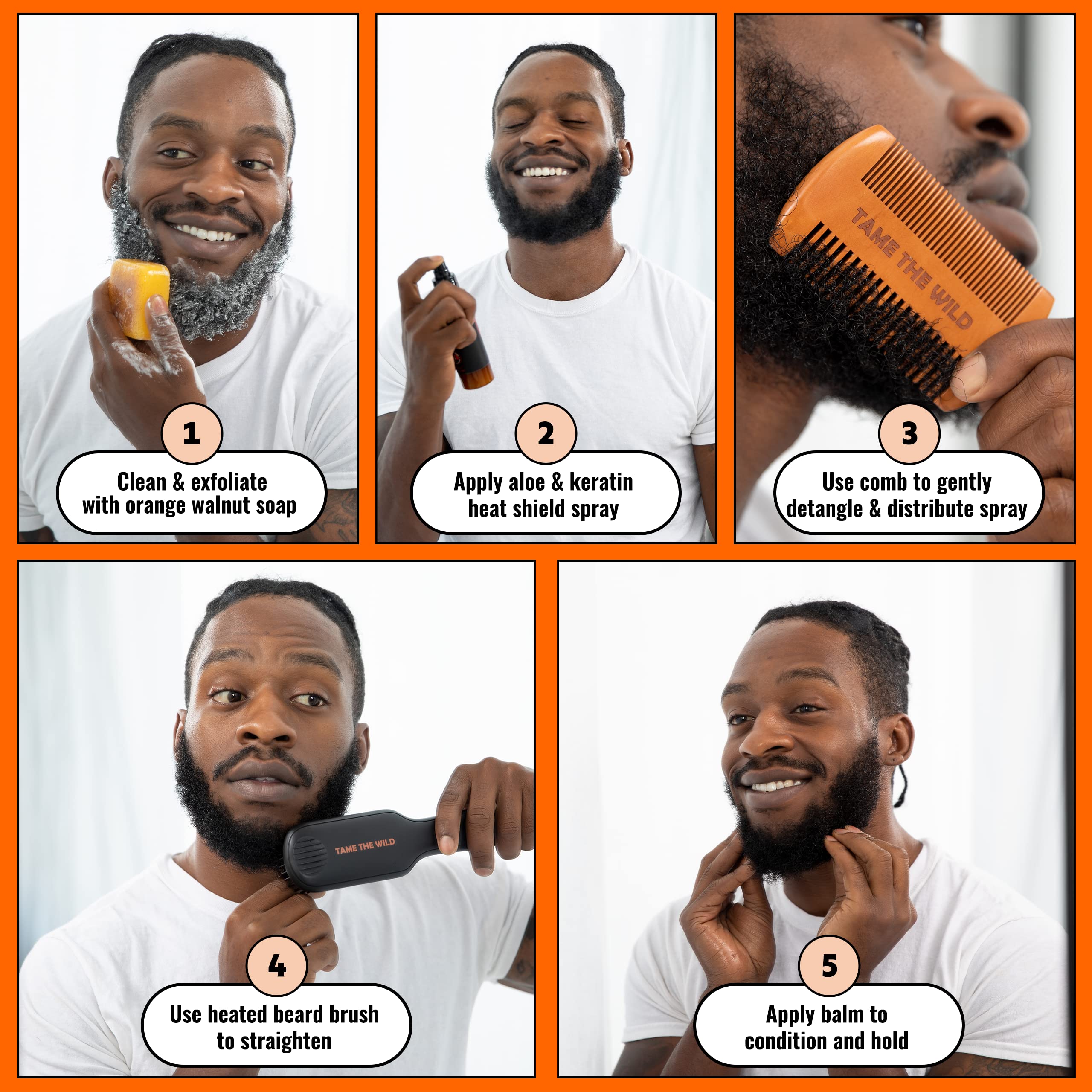 Tame The Wild Pro Beard Grooming Kit for Men - Heated Beard Straightener with 12 Temperature Settings, Heat Protectant Spray, Beard Soap, Balm, Comb & Travel Case - Perfect Gift Set for Home, Travel & Professional Styling